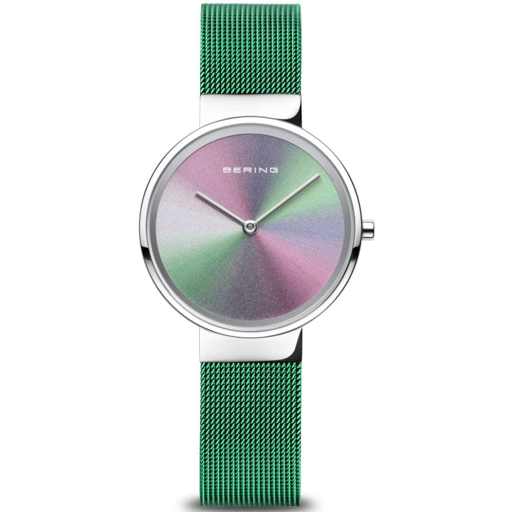 BERING 10X31 Anniversary Green Stainless Steel Mesh Women's Watch - Elegant Timepiece for Everyday Wear, Office & Special Occasions