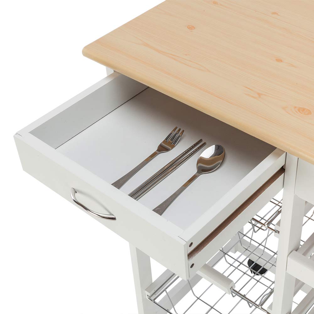 Kitchen Island Cart on Wheels with 6-Bottle Wine Rack, 2 Drawers & 3 Removable Baskets - Mobile Storage Cart for Kitchen, Home, or Hotel - Perfect for Small Spaces, Entertaining & Extra Counter Space