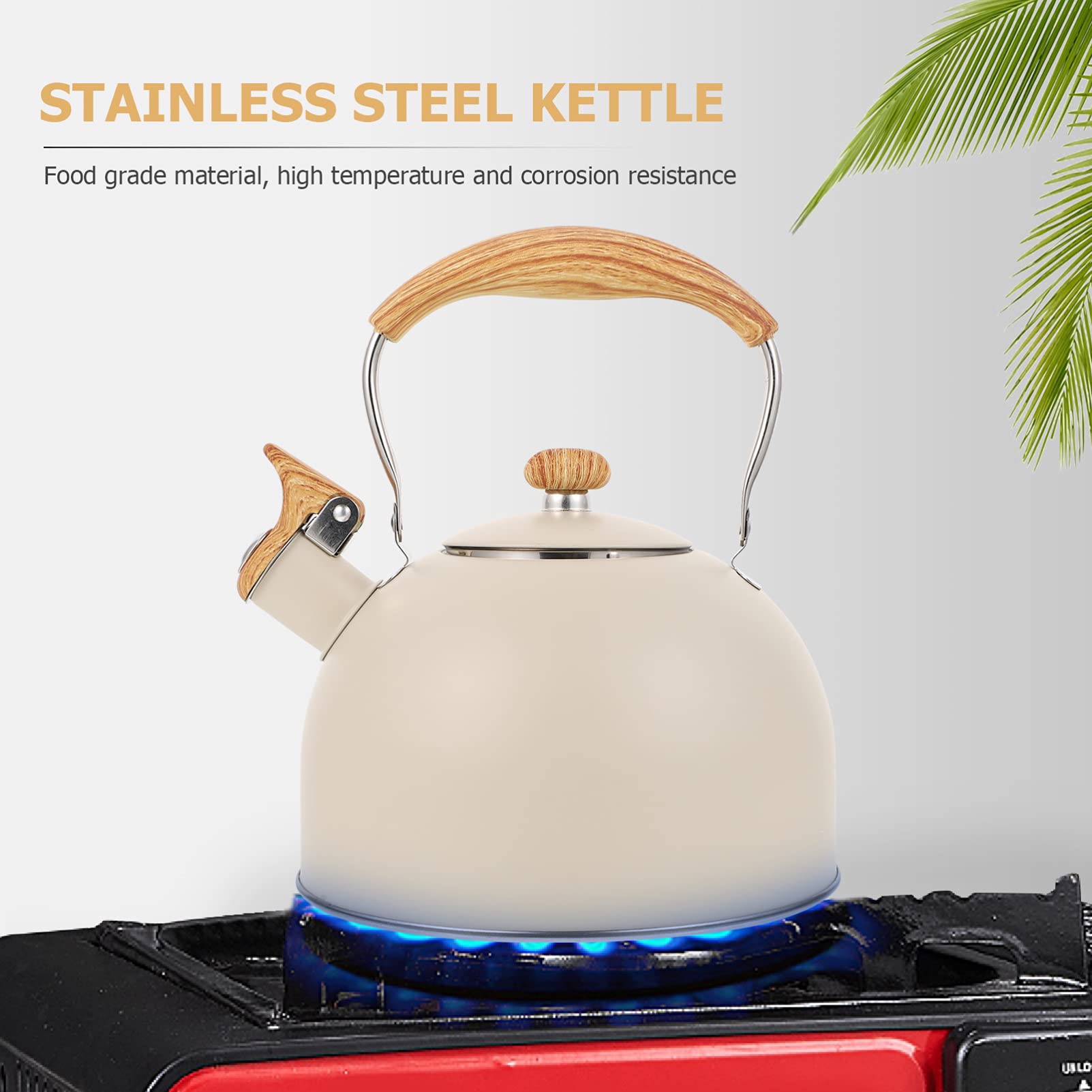 Premium Stainless Steel Whistling Tea Kettle with Wooden Handle - 1.5L Portable Stovetop Kettle for Home & Office - Perfect for Boiling Water, Making Tea, Coffee and Hot Beverages