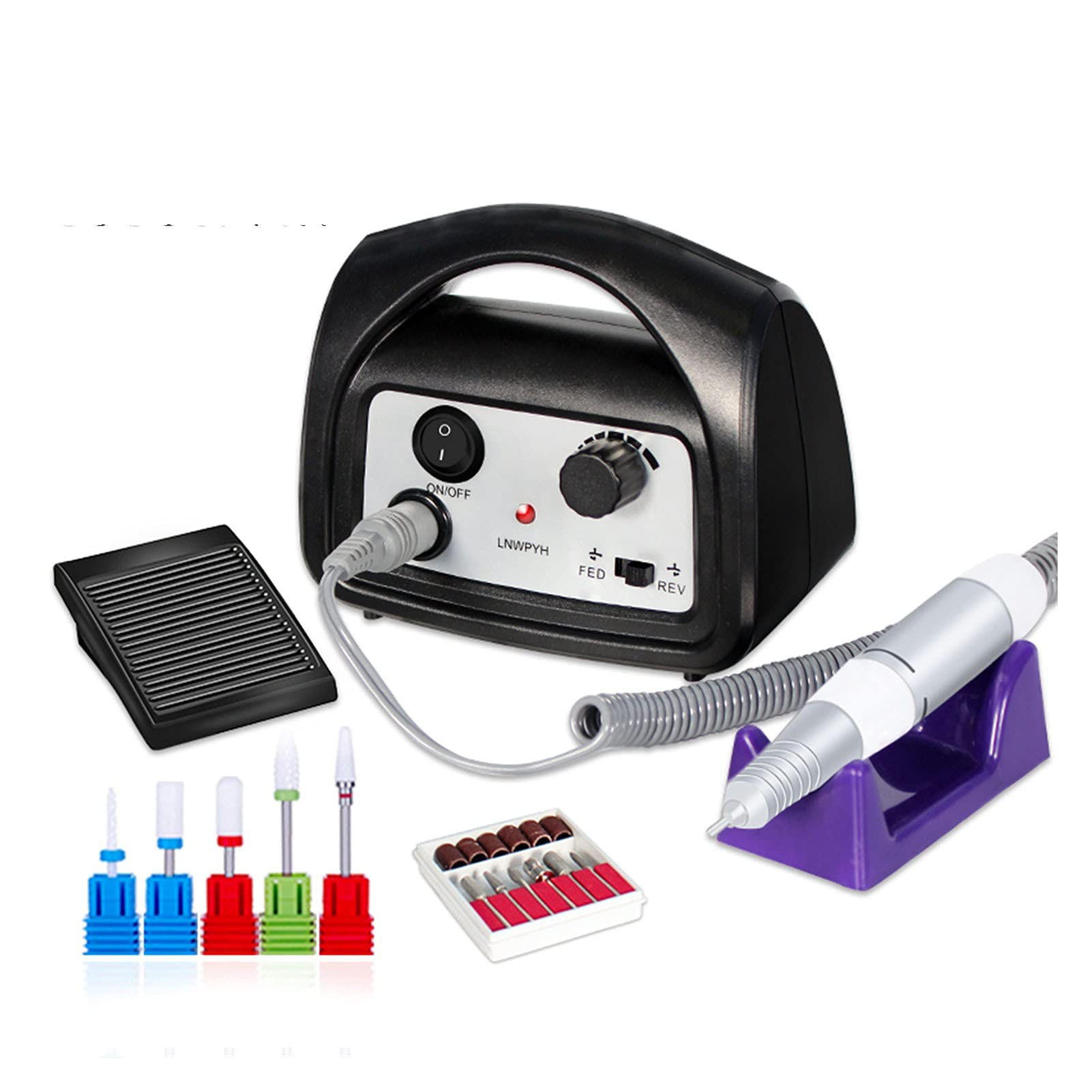 Hohagb Electric Nail Drill Machine 35000RPM - Professional Manicure & Pedicure Kit with Ceramic Mill Bits for Nail Art, Salon & Home Use (Black Drill Bits Included) - Perfect for Acrylics, Gel Nails & Nail Extensions