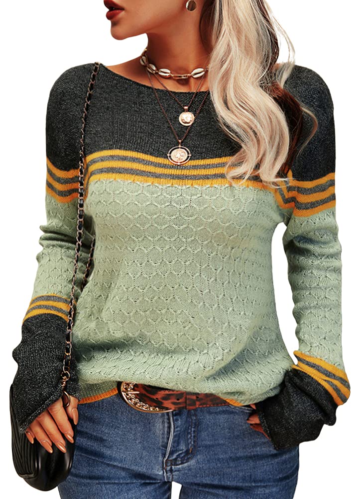 Grlasen Women's Fashion Colorblock Pullover Sweater - Round Neck Knitwear Tops for Autumn & Winter | Cozy Casual Wear for Office, Dating & Weekend Outfits