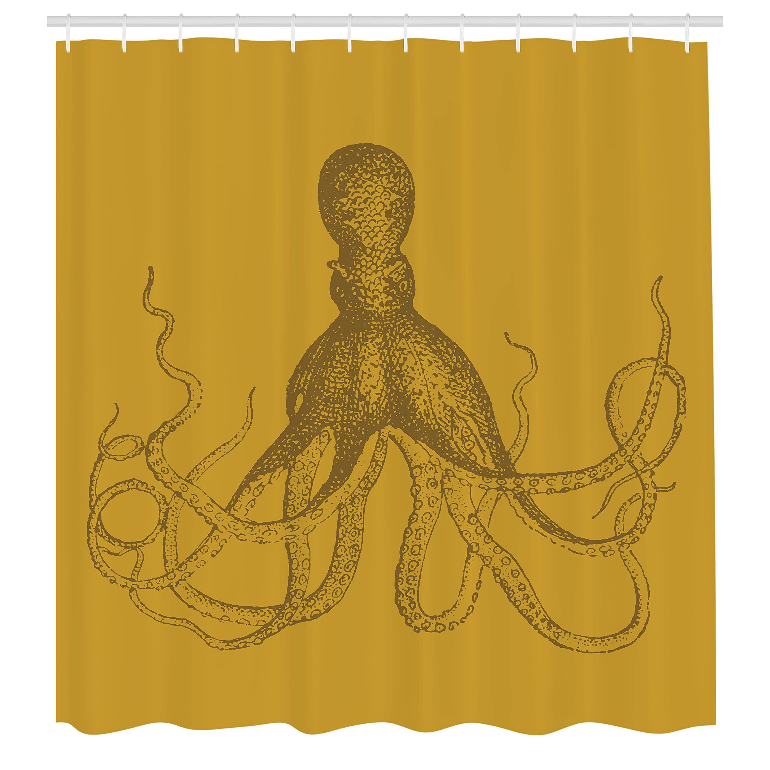 Ambesonne Octopus Shower Curtain - Monochrome Marine Animal Tentacles Underwater Sketch Art, 69x70 Inch Fabric Bathroom Decor with Hooks - Perfect for Coastal, Nautical or Ocean-Themed Bathrooms