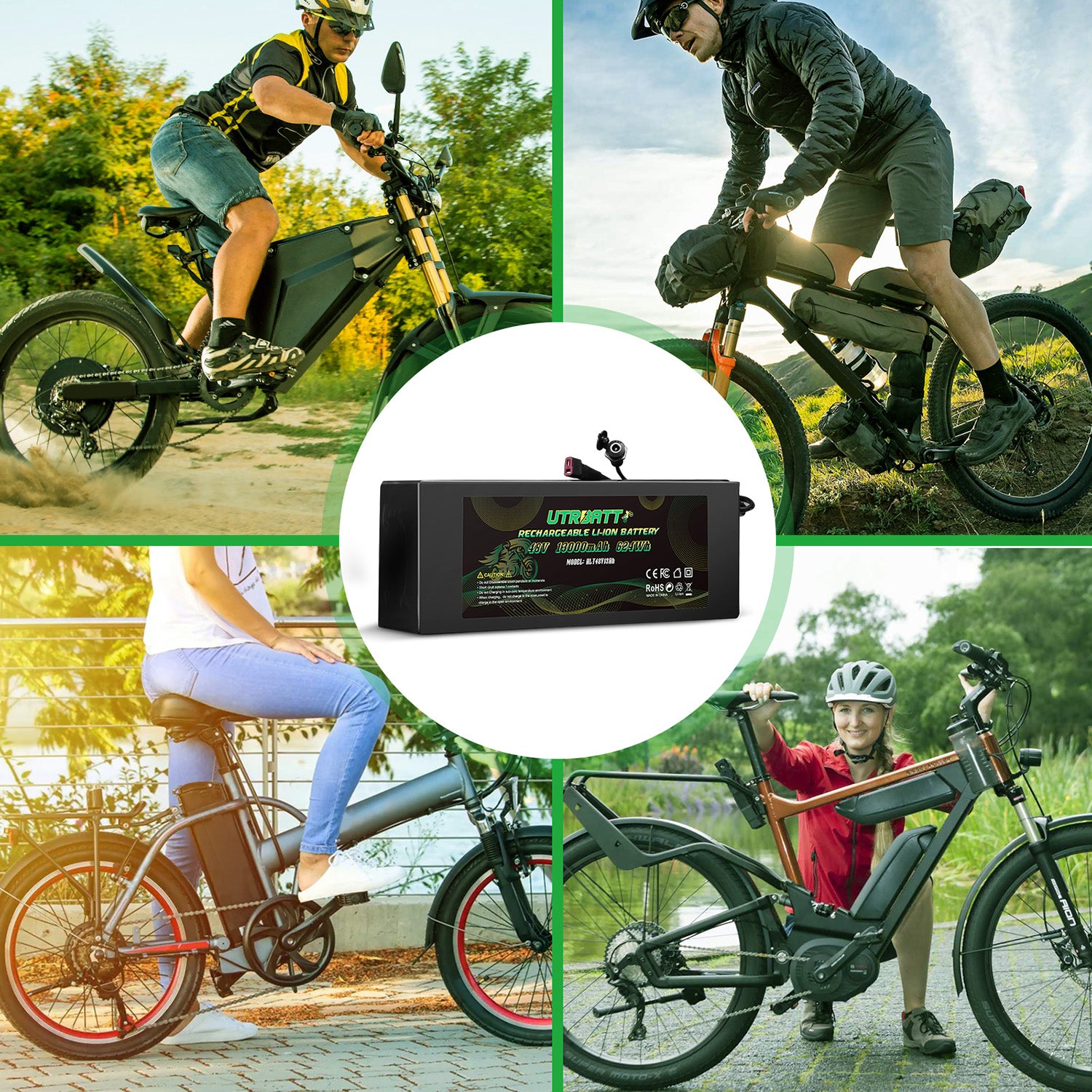 48V 13Ah Lithium Ion Battery with Charger - Compatible with E-Bikes & Electric Scooters - Long Lasting Power for Commuting & Outdoor Adventures