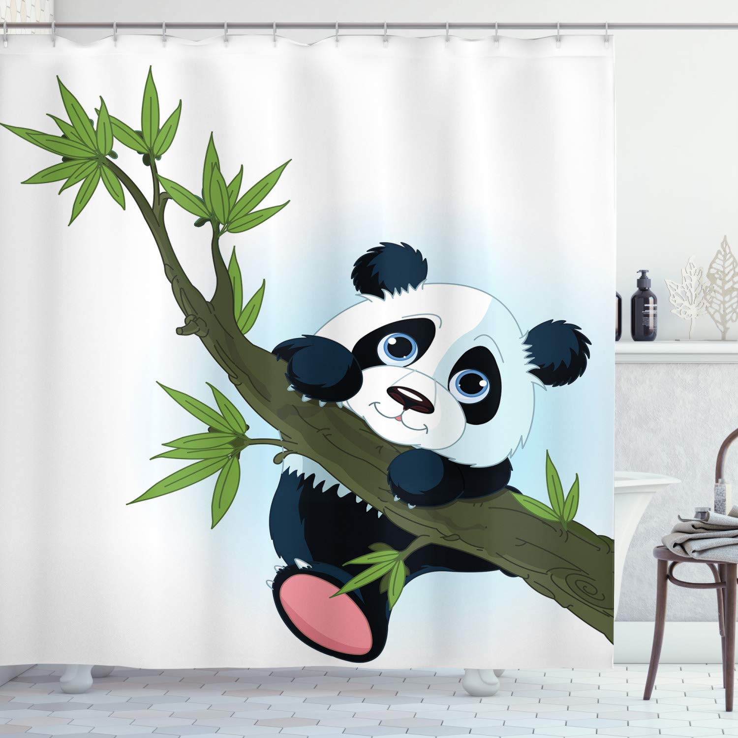 Ambesonne Panda Shower Curtain - Cute Panda Climbing Tree Spring Jungle Wildlife Bathroom Decor, 69