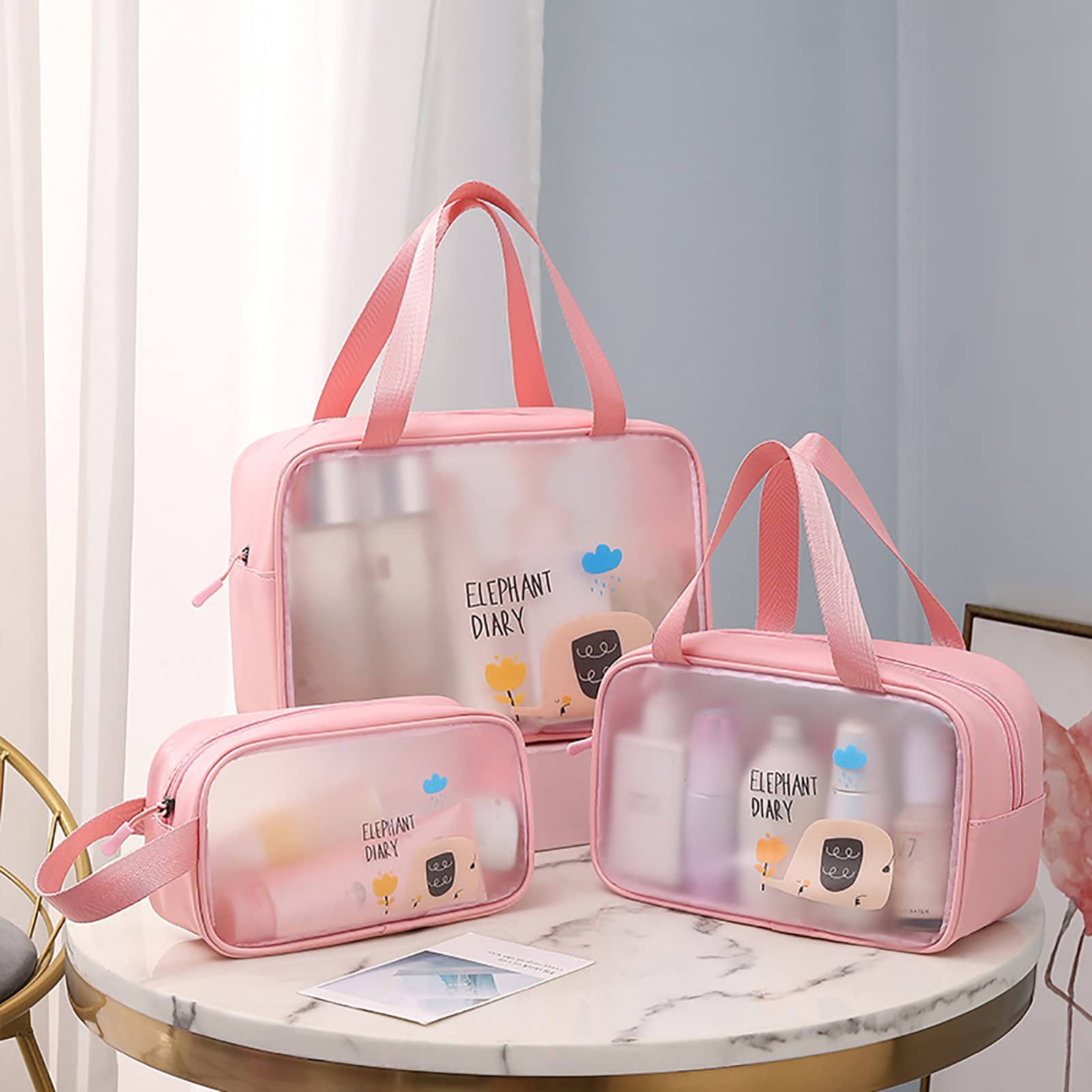 Micidad 3-Piece Waterproof PVC Makeup Bag Set for Women & Girls - Portable Cosmetic Organizer, Travel Toiletry Storage, Handbag Accessory (Pink) - Perfect for Travel, Gym, Daily Use & Gift Giving