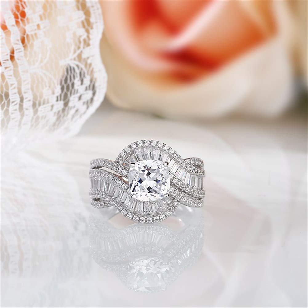 6 Carat Halo Cushion Cut Engagement Ring - Vintage 925 Silver Wedding Band with Cubic Zirconia | Anniversary Promise Ring for Women | Perfect for Proposals, Weddings & Special Occasions | Includes Jewelry Gift Box