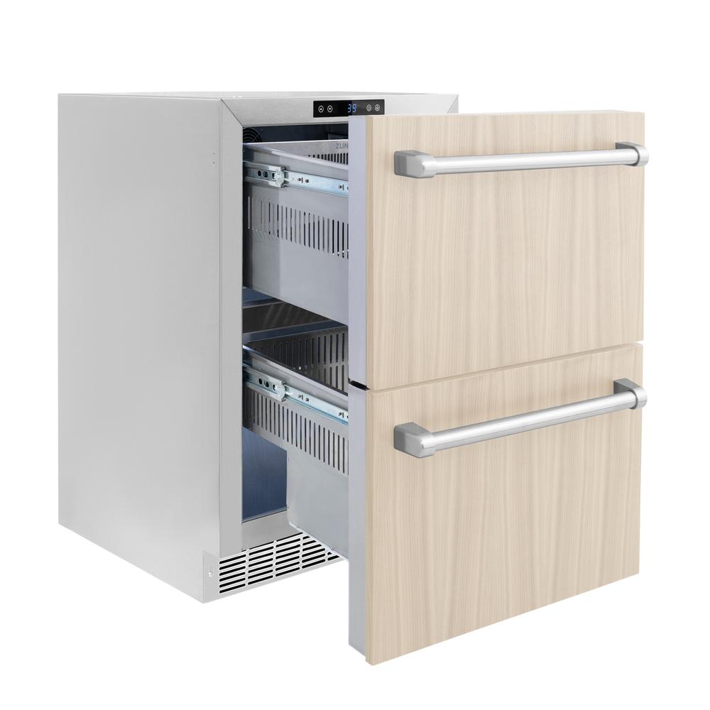 ZLINE 24 Inch Stainless Steel Outdoor Rated Dual Refrigerator Drawer - Panel Ready Doors (RDSPO 24) for Patio, Outdoor Kitchen & Entertainment Areas