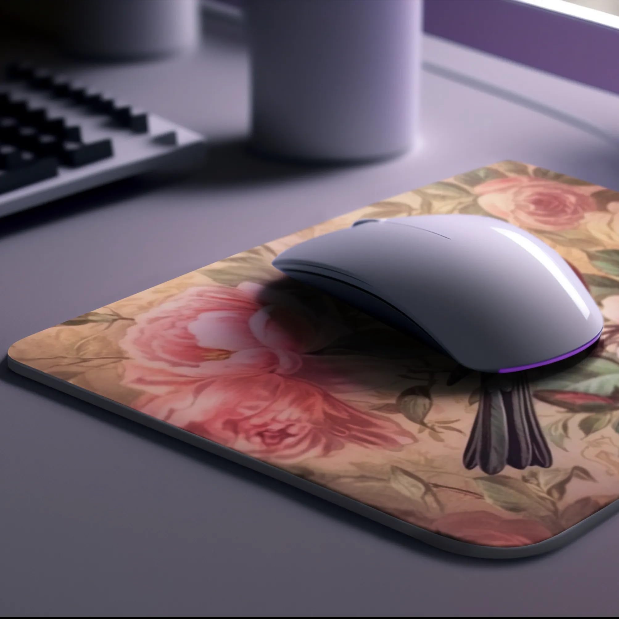 Premium Non-Slip Rubber Mouse Pad for Computer, Laptop & Gaming - Floral Peony Design - Perfect for Home Office, Work & Gaming Setup (Antique Pink) - Ergonomic Desk Accessory for Comfort & Precision