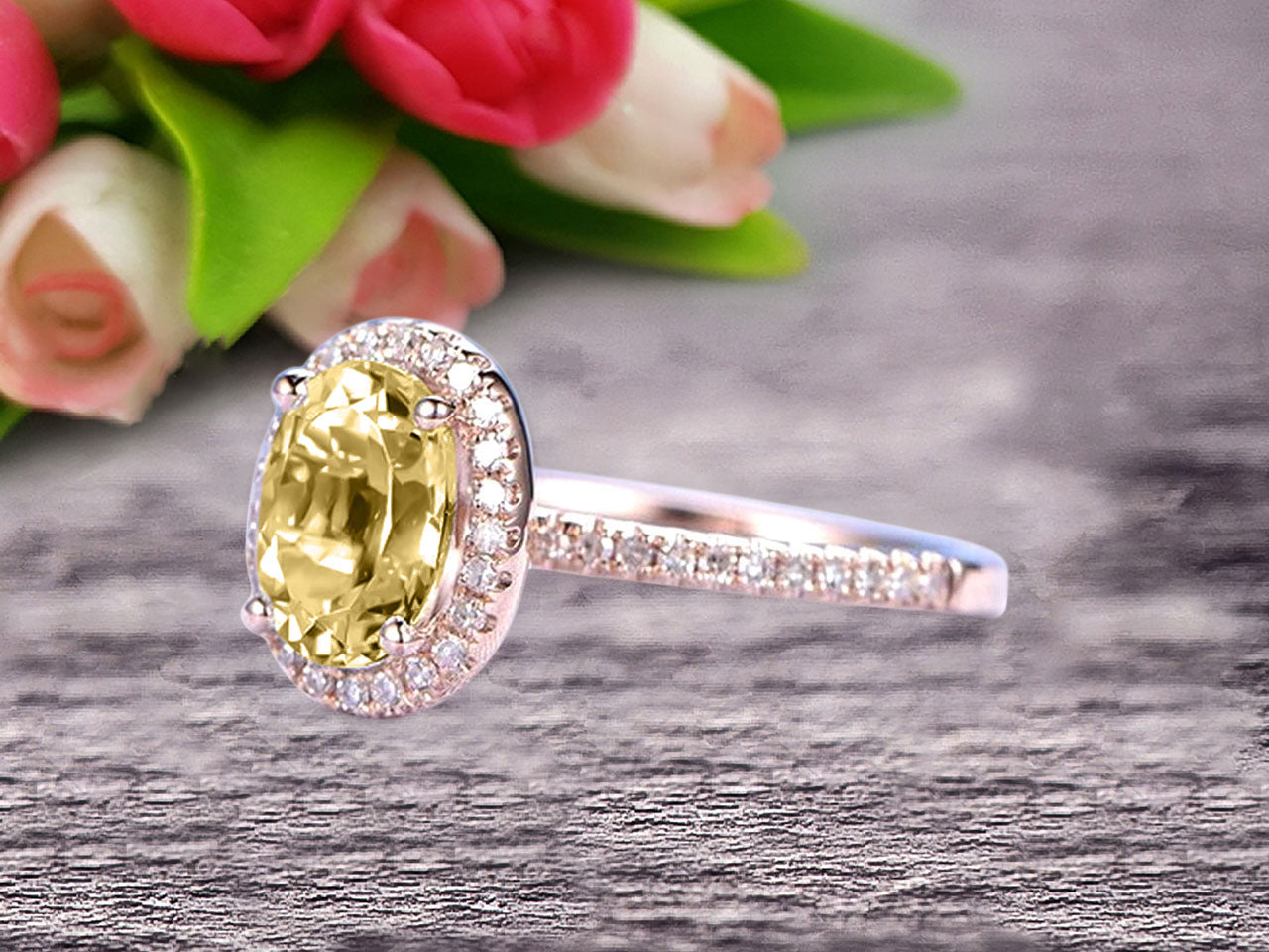 1.50 Carat Oval Cut Champagne Diamond Moissanite Halo Engagement Ring in 10k Rose Gold - Perfect for Proposals, Weddings & Anniversary Gifts