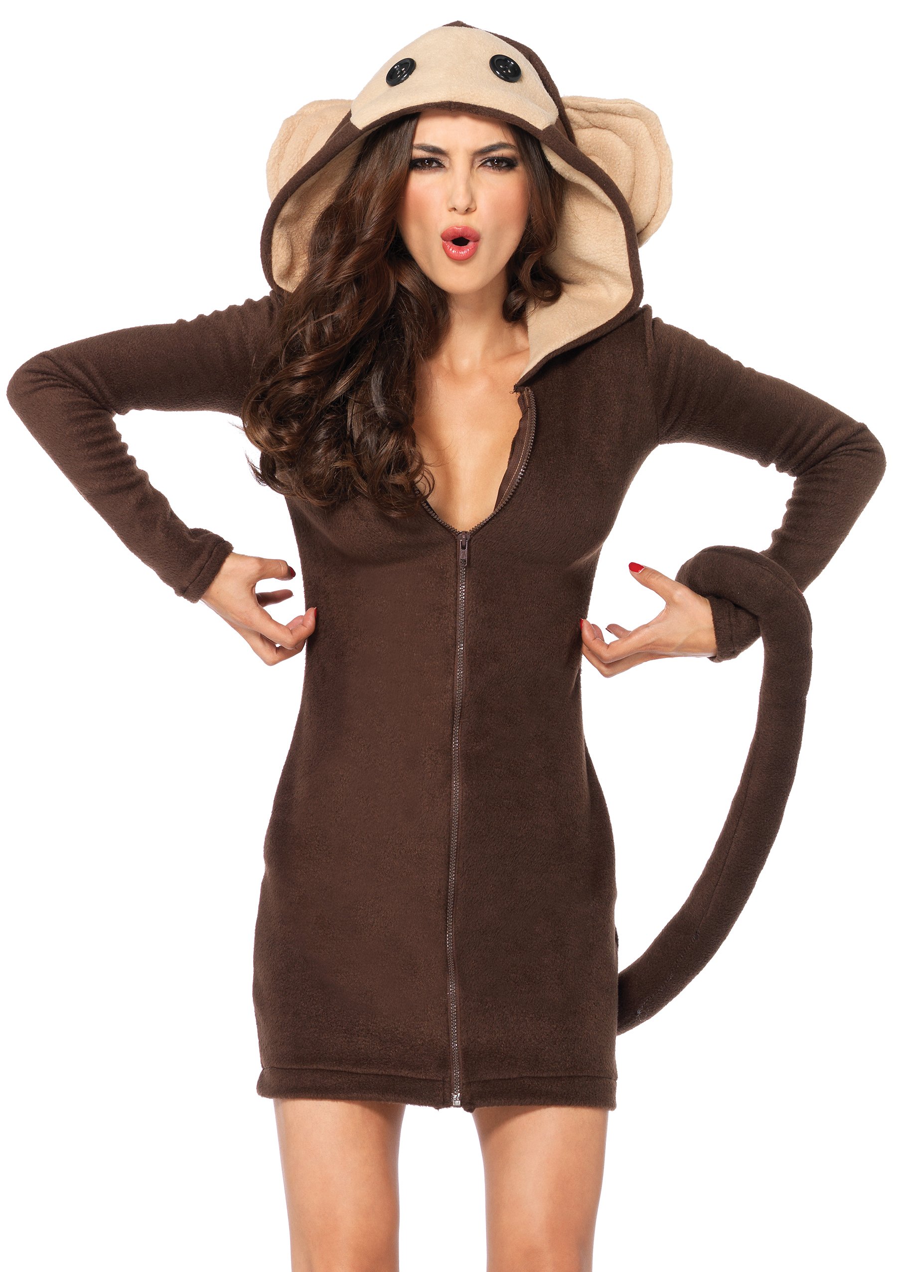 Leg Avenue Women's Cozy Monkey Costume - Soft & Warm Animal Pajama Set for Halloween, Christmas Parties & Loungewear