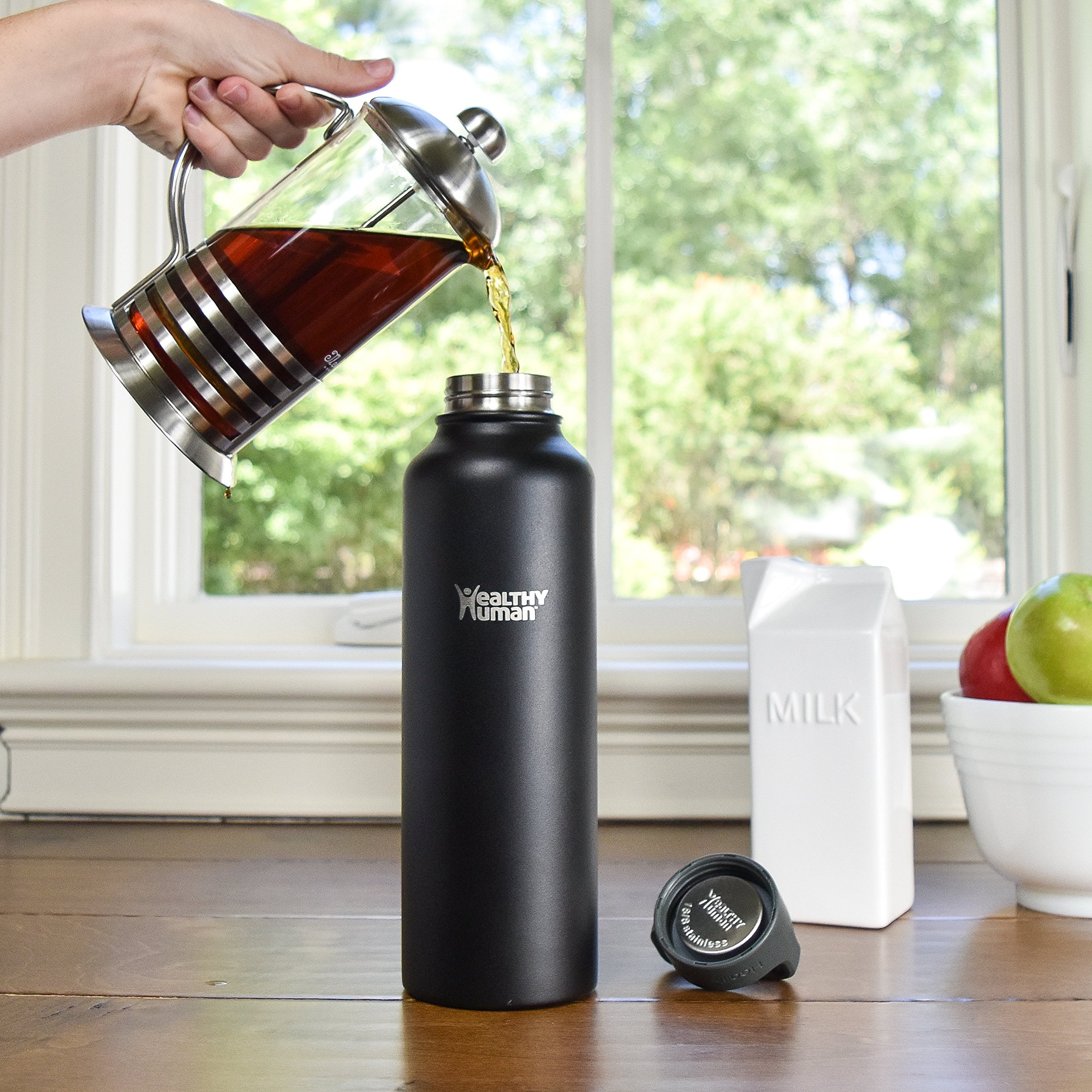 Premium Stainless Steel Water Bottle 40oz - Double Wall Vacuum Insulated Thermos for Hot & Cold Drinks | Eco-Friendly Leakproof Travel Bottle for Gym, Hiking, Office | BPA-Free (Pure Black, 1183ml)