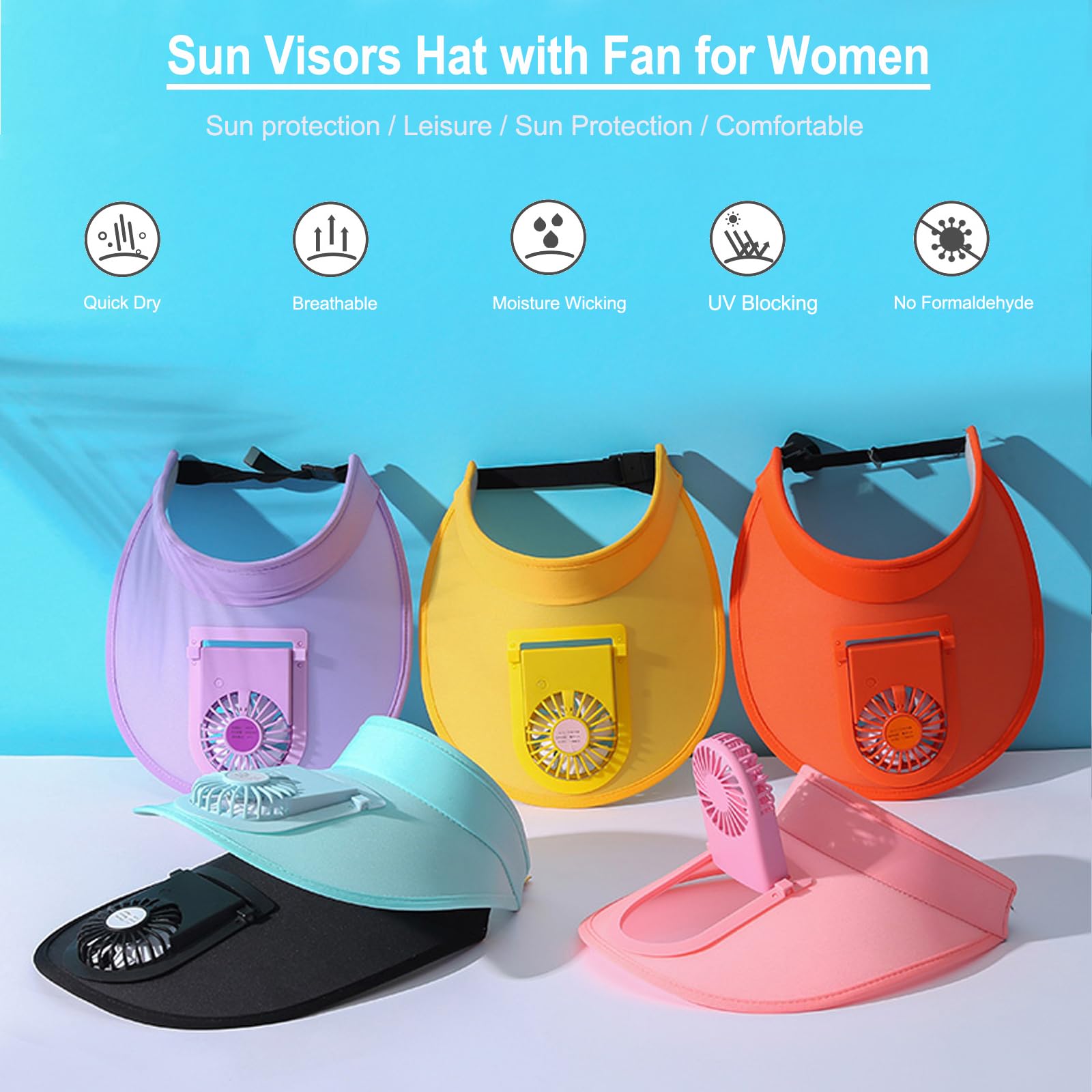 Women's Sun Visor Hat with Built-in Cooling Fan - UV Protection Outdoor Sports Hat for Running, Golf, Hiking & Beach