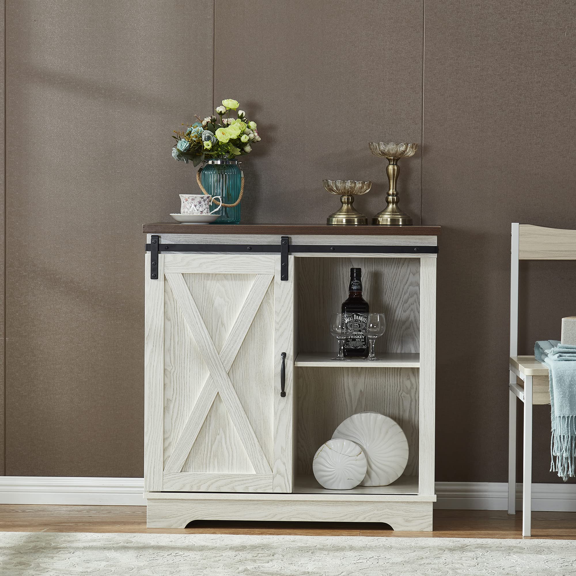 Buffet Sideboard with Sliding Barn Door - Rustic Storage Cabinet for Dining Room, Entryway & Living Room | Multi-Functional Buffet Table, TV Stand & Home Organization Cupboard (Perfect for Farmhouse Decor & Small Space Storage Solutions)
