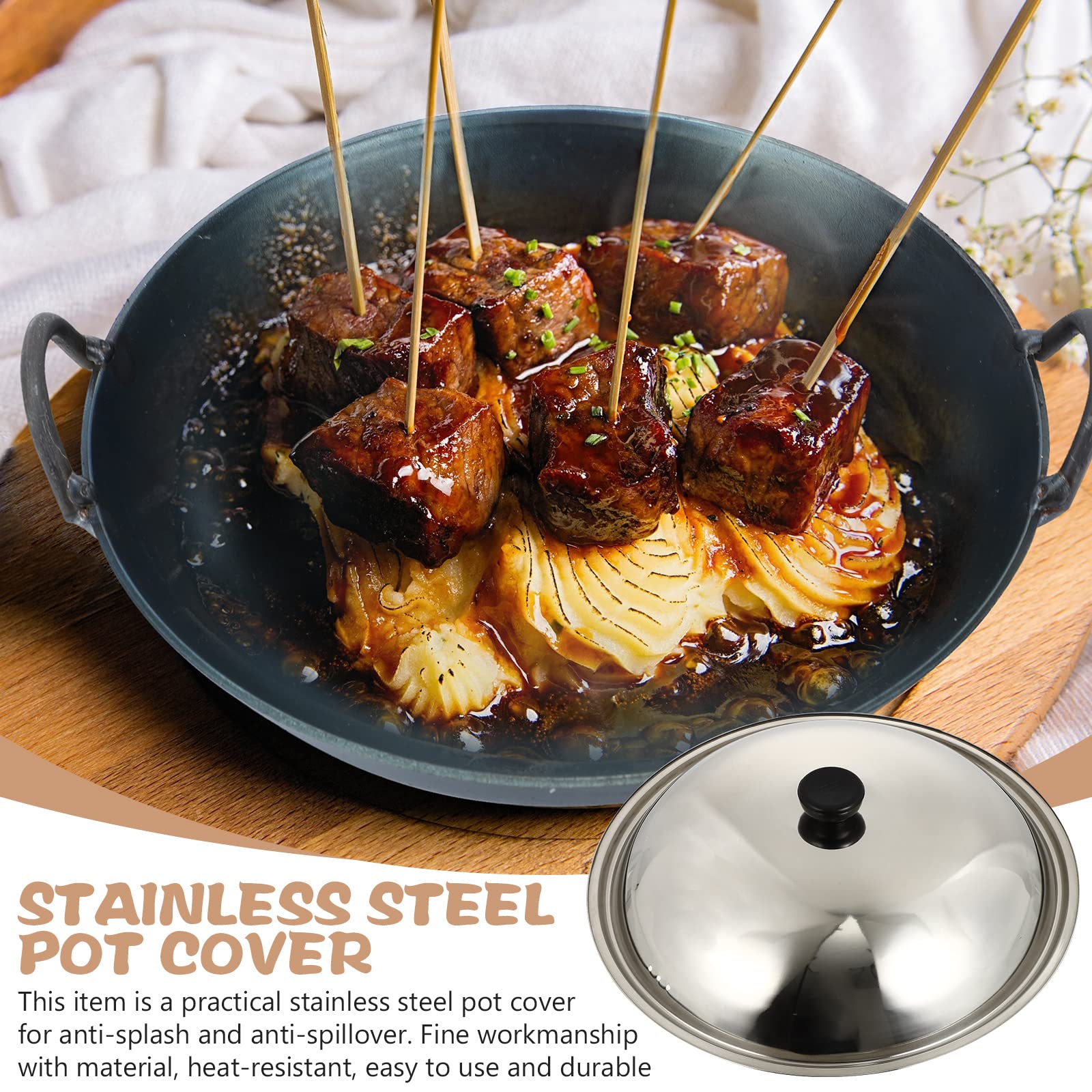 Stainless Steel Wok Lid with Round Knob - 13.7 Inch Replacement Pot Cover for Cooking Pans & Skillets | Durable Cookware Accessory for Stir-Fry, Steaming & Simmering