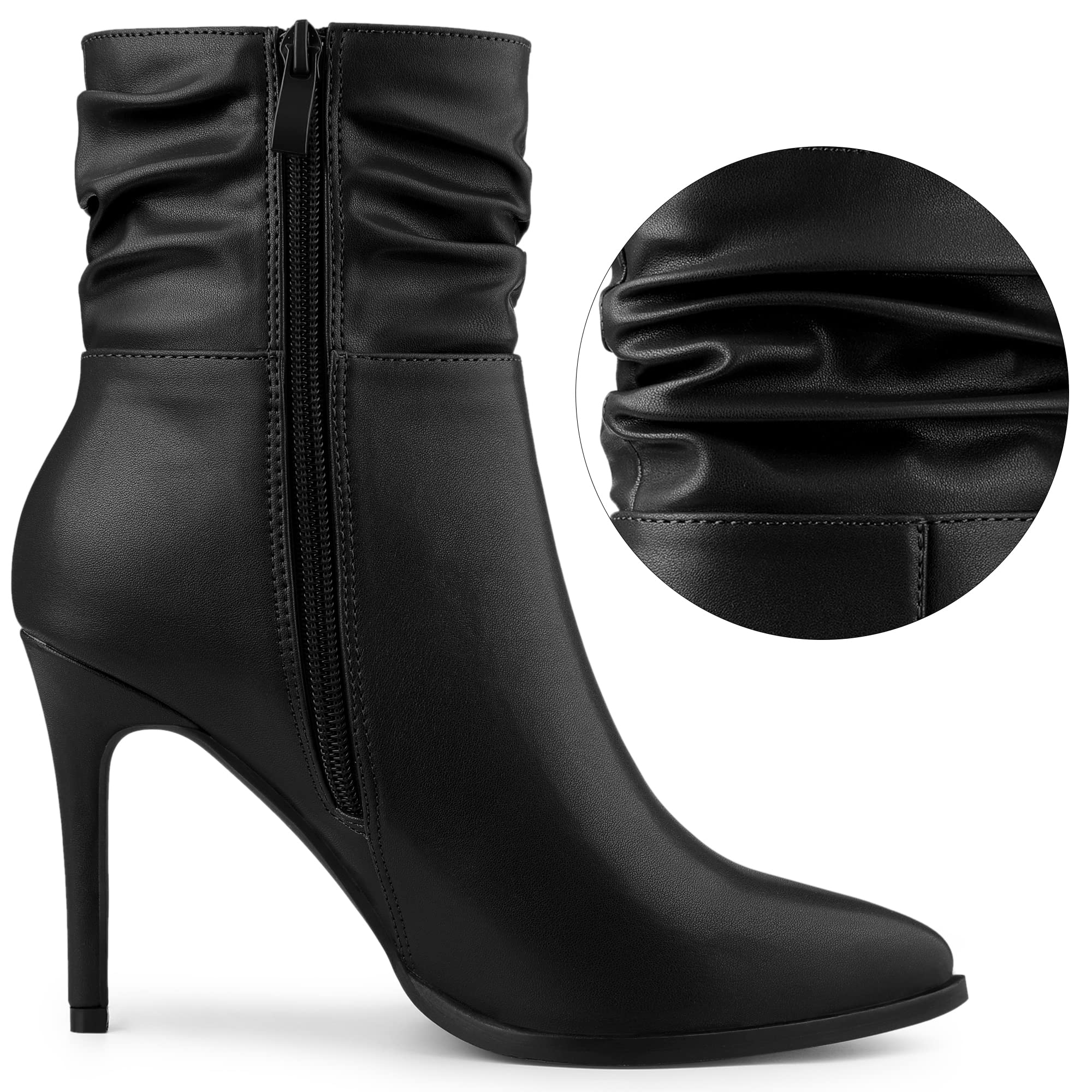 Allegra K Women's Slouched Pointed Toe Stiletto Heels Ankle Boots - Stylish Chunky High Heel Booties for Women, Fashionable Fall Winter Shoes for Party, Office & Night Out