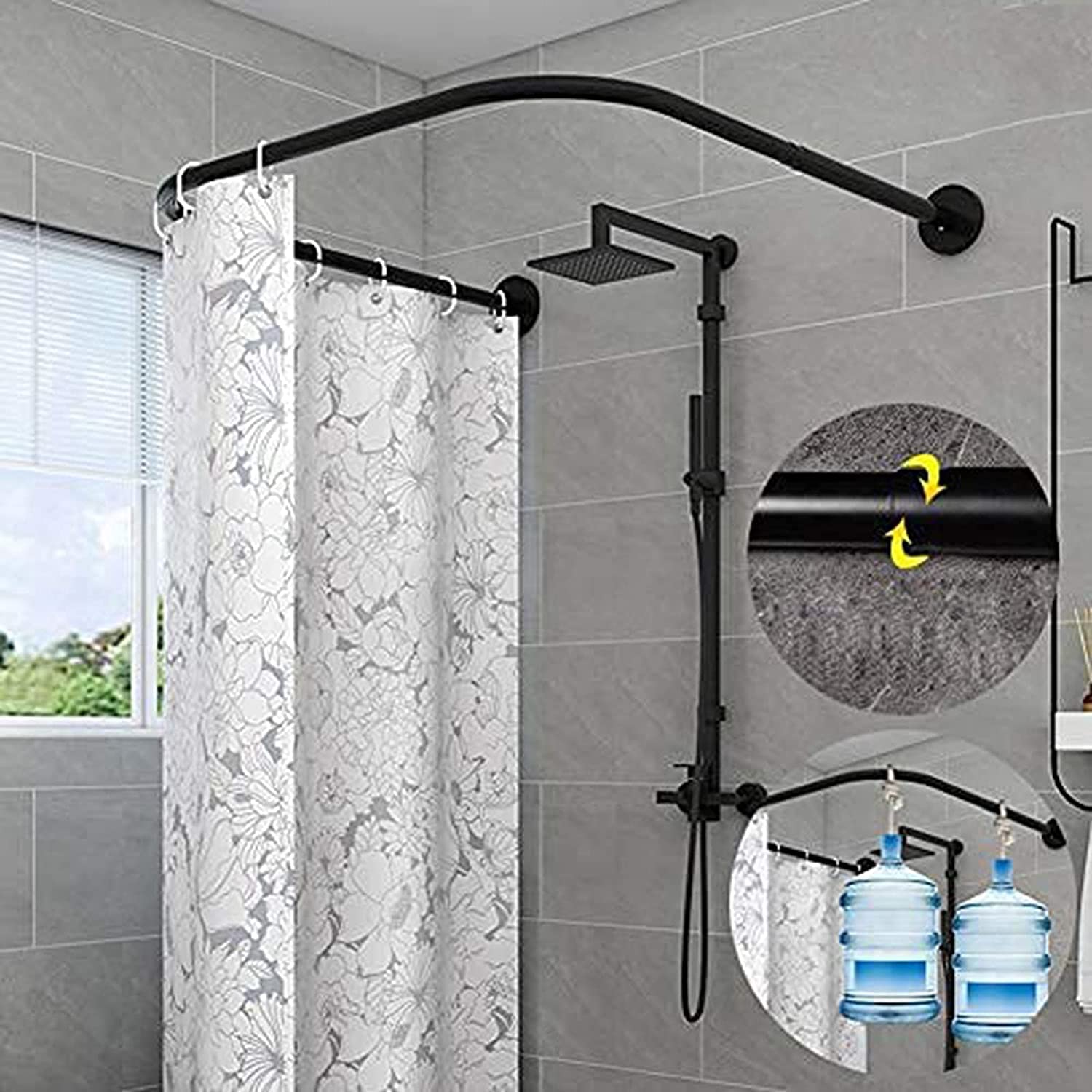 Rustproof U-Shaped Curved Shower Curtain Rod - Adjustable No-Drill 304 Stainless Steel Bathroom Corner Tub Pole for Bathtub, Extendable Shower Rail Bar - Perfect for Small Bathrooms, Corner Showers and Space-Saving Solutions