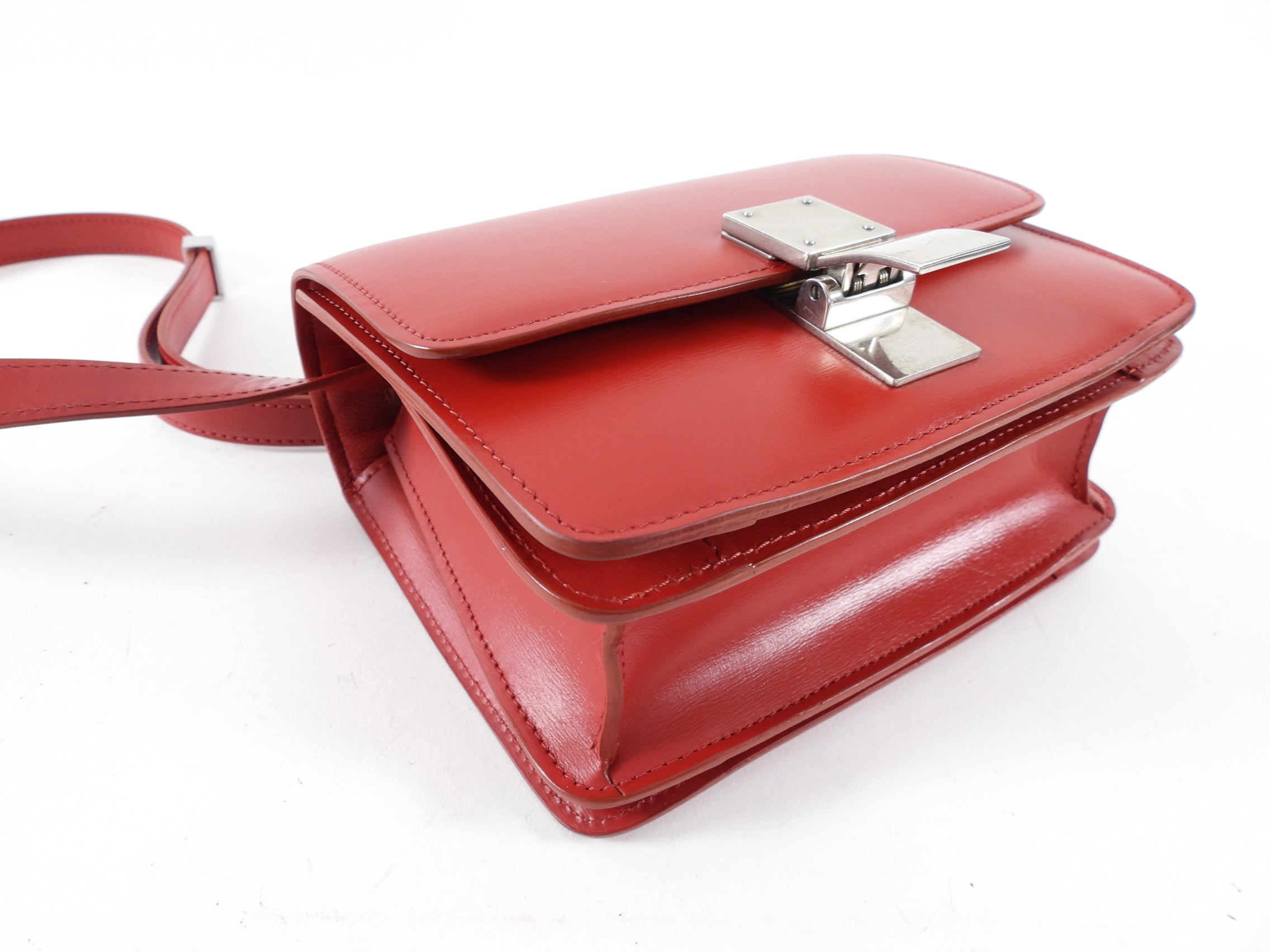 Celine Small Red Leather Box Bag - Stylish Crossbody Purse for Women, Perfect for Date Night & Evening Events