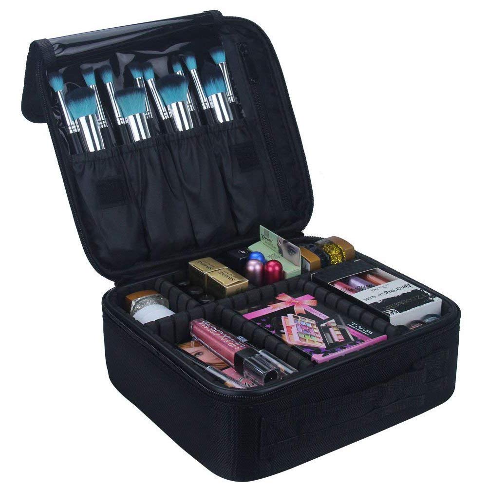 Professional Makeup Train Case - Waterproof Cosmetic & Toiletry Travel Organizer Bag with Adjustable Dividers for Makeup Brushes, Accessories & Tools (Black) | Perfect for Makeup Artists, Travel & Salon Storage
