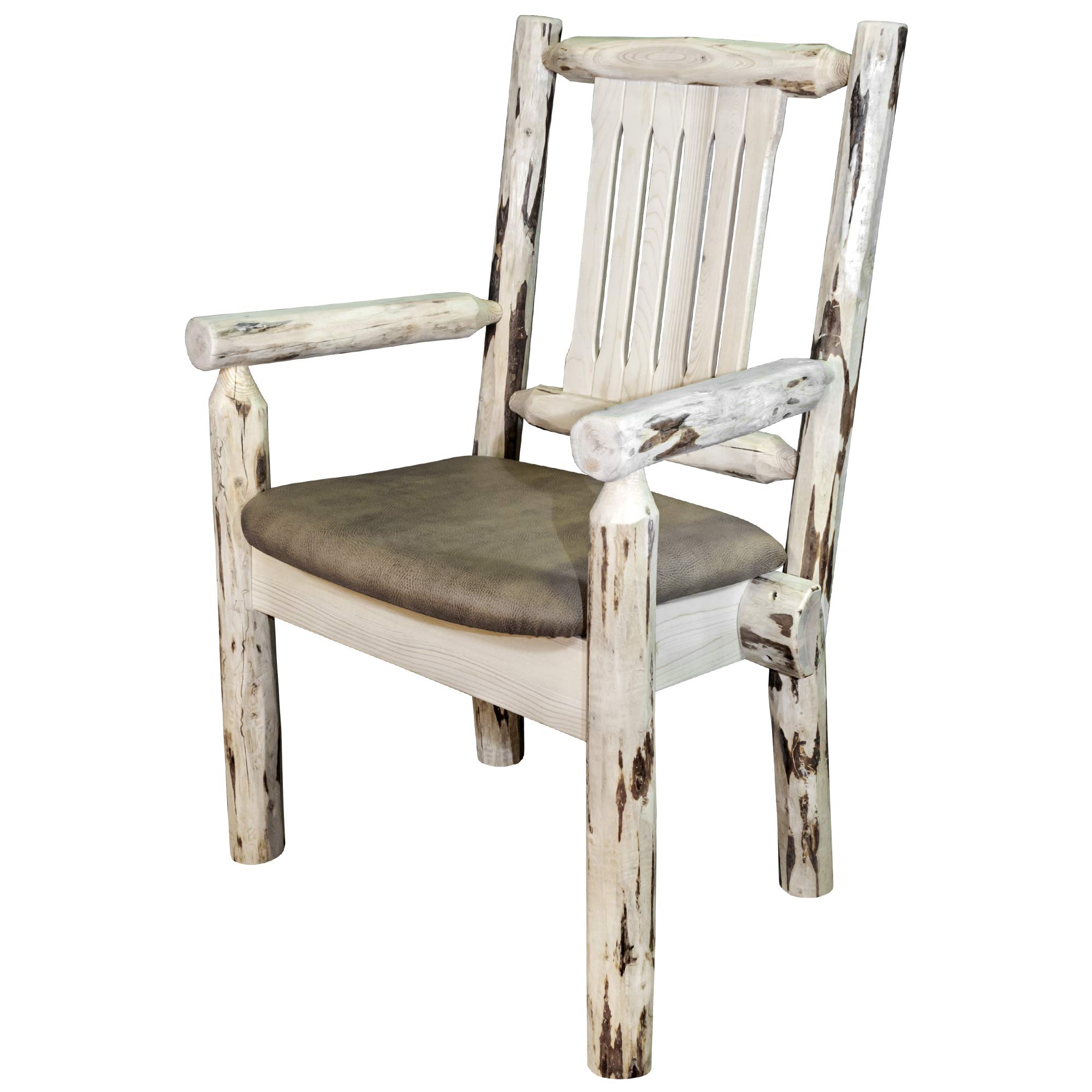Montana Woodworks Captain's Chair - Clear Lacquer Finish with Buckskin Upholstered Seat | Solid Wood Dining Chair for Kitchen, Office, or Restaurant Use