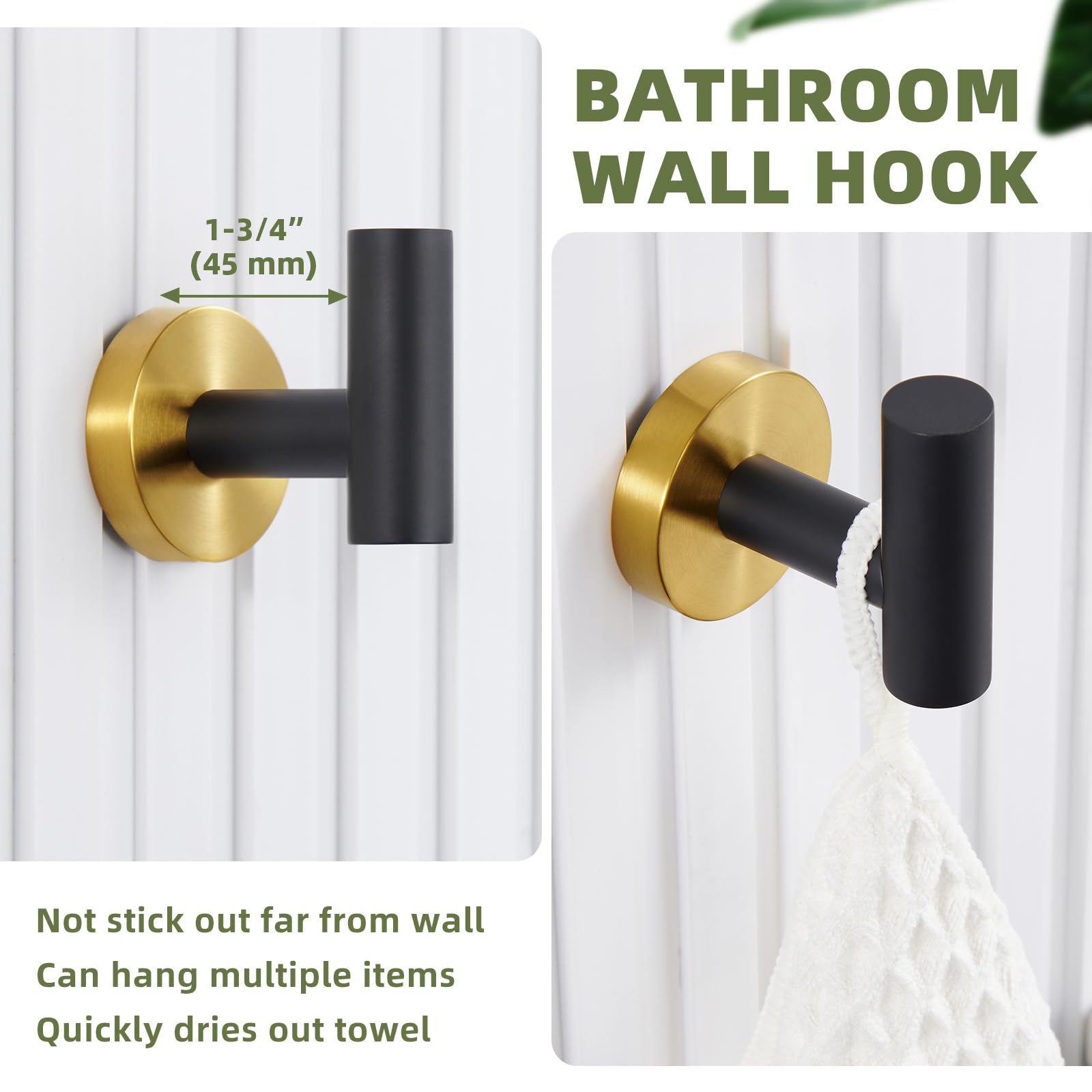 APLusee Black & Gold SUS 304 Stainless Steel Bathroom Towel Hook - Modern Wall Mounted Robe Hook for Home Storage & Organization | Perfect for Bathrooms, Spas, and Luxury Hotels