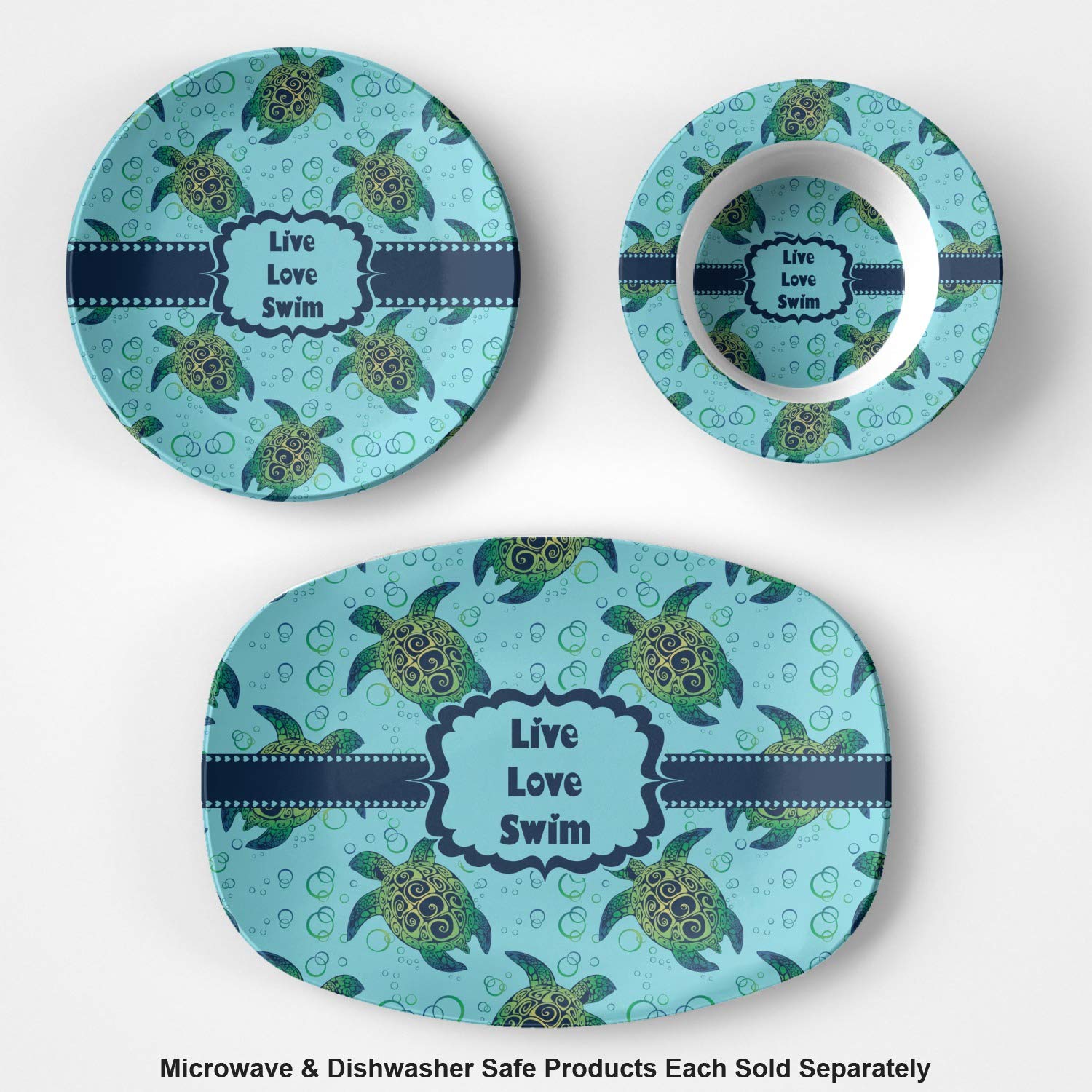 Personalized Sea Turtles Plastic Bowl - Microwave & Dishwasher Safe - Durable Composite Polymer - Perfect for Kids Meals, Beach Picnics & Home Decor