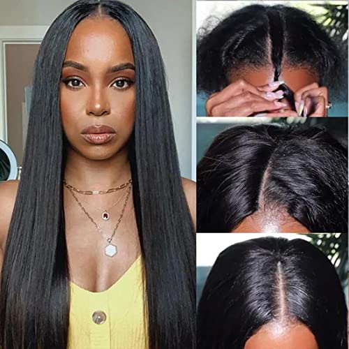 UNICE V Part Wig Straight Human Hair - No Gel, No Leave Out, No Sew-in Glueless Brazilian Virgin Hair Wig for Black Women | 150% Density, 14 Inch | Beginner Friendly & Natural Look for Daily Wear, Parties & Special Occasions