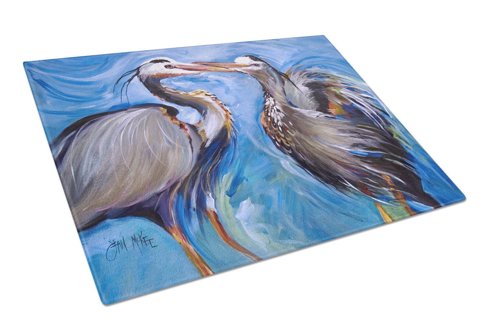 Blue Heron Love Tempered Glass Cutting Board - Large Decorative Kitchen Chopping & Serving Board - Durable Glass Cutting Surface for Entertaining & Food Prep