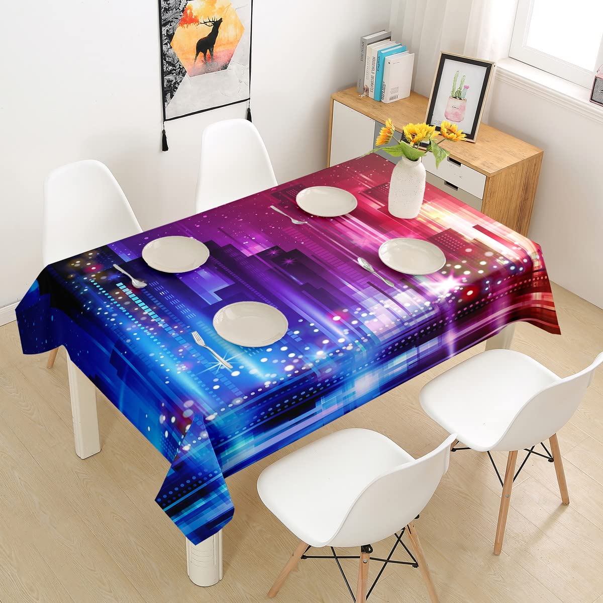Vibrant Neon Rainbow Gradient Waterproof Tablecloth - 55 x 55 Inch Square Table Cover for Kitchen & Dining Room | Perfect for Parties, Events & Home Decor