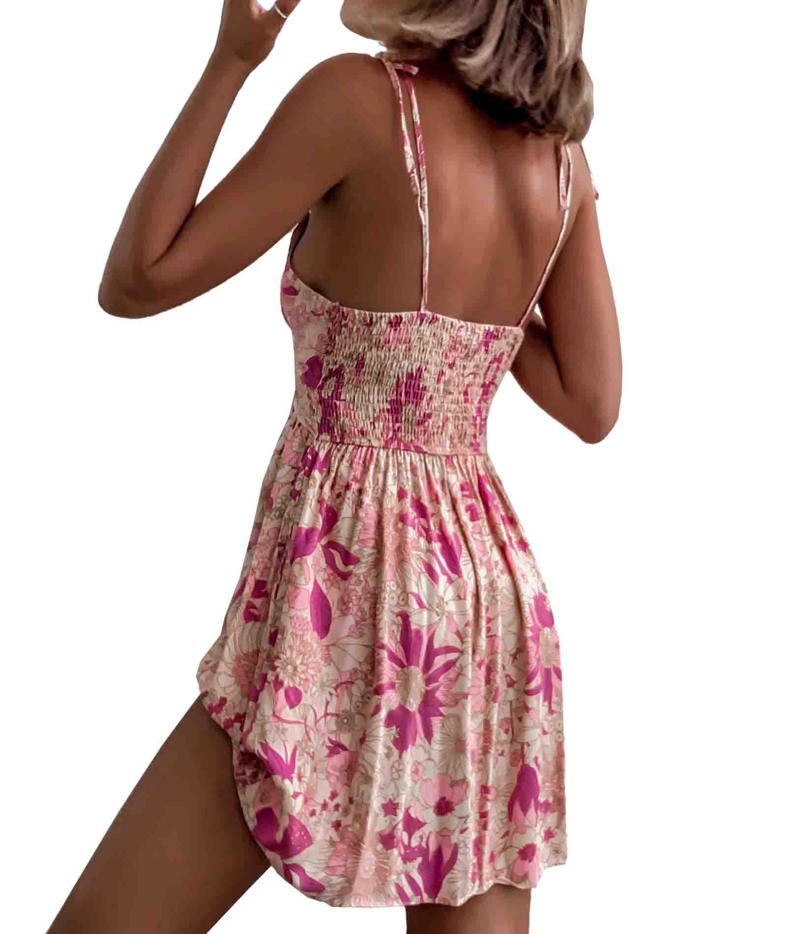Women's Floral Skort Dress - Tie Shoulder, Cold Shoulder & Strappy Design - Summer Mini Dress for Casual Outings, Beach Vacations & Date Nights