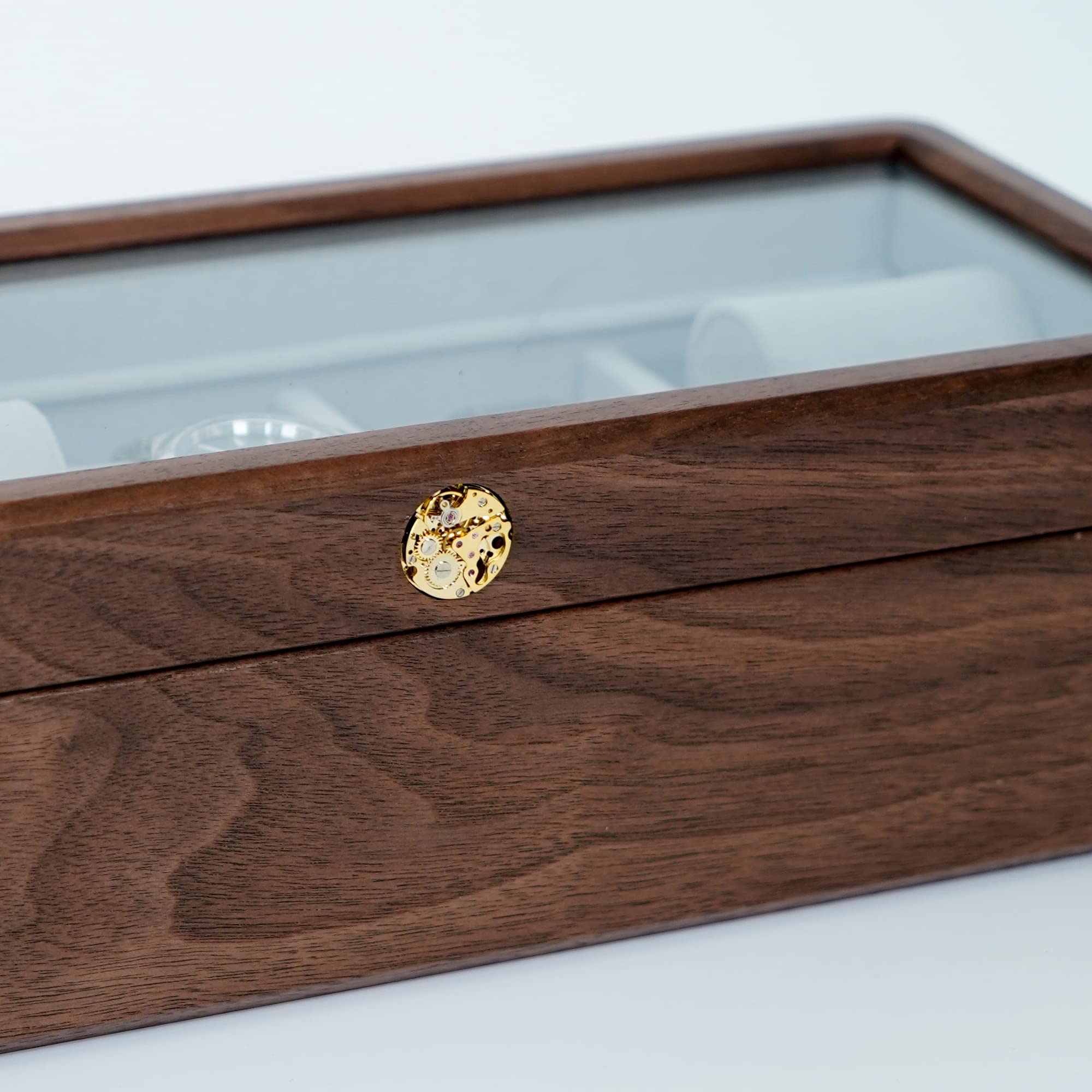 DESAINOPH® Luxury Wooden Watch Box Organizer - Walnut Solid Wood Watch Storage Case with Glass Lid - Perfect for Men's Watch Collection Display & Gift Giving - Ideal for Dresser, Closet, or Travel Watch Organization