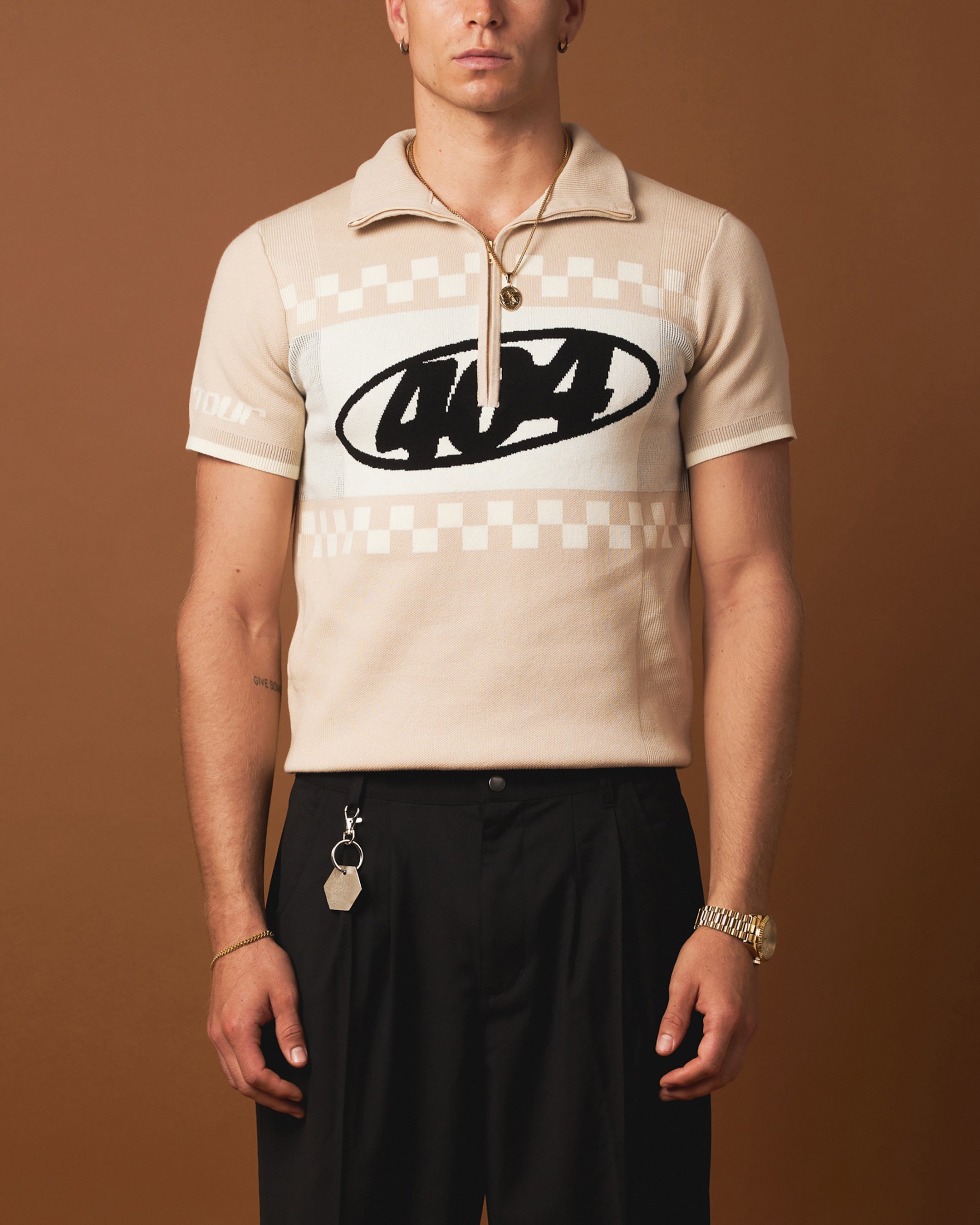 404 Knit Cycling Polo Shirt for Men - Breathable Performance Golf Tennis Shirt in Tan - Perfect for Biking, Golfing & Outdoor Sports
