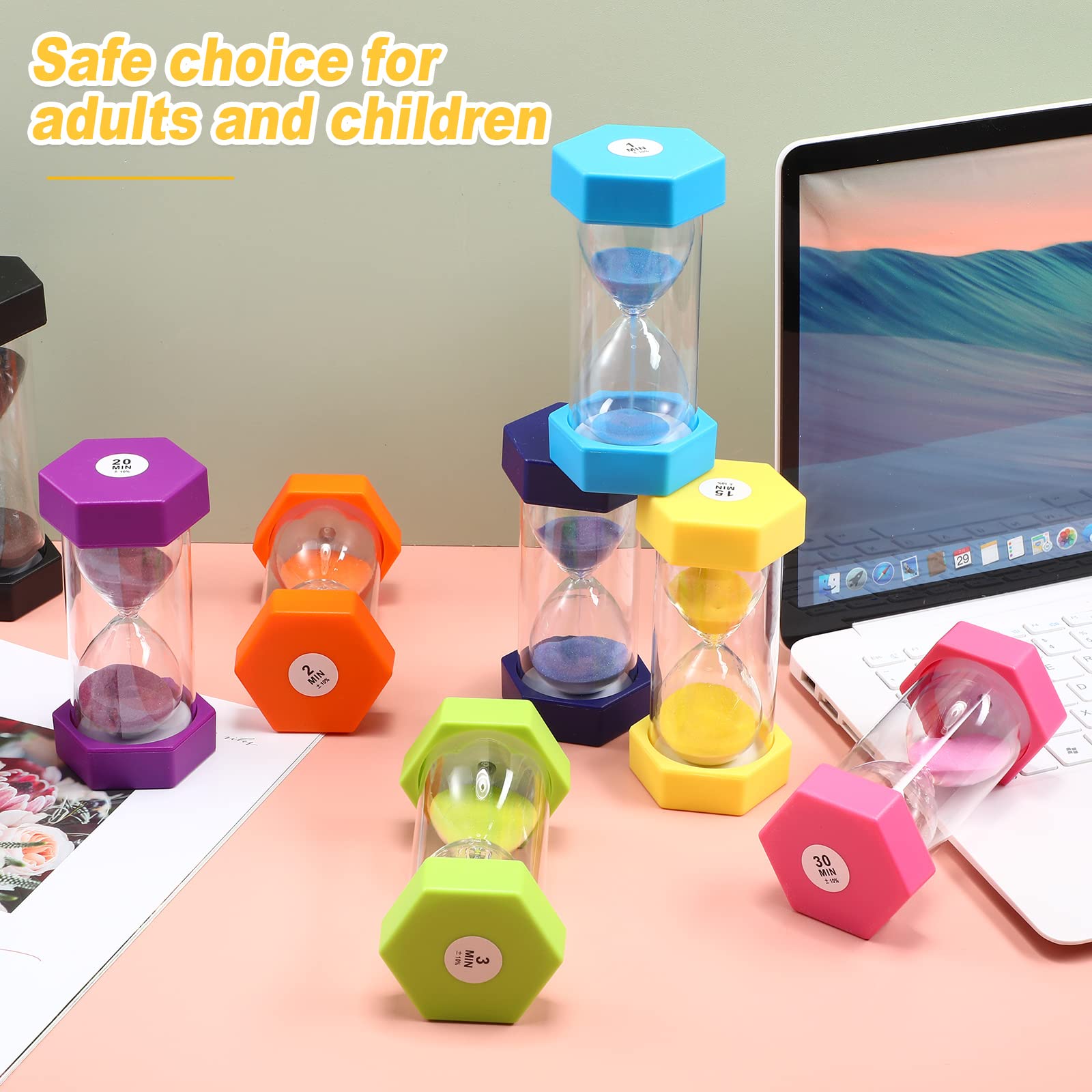 Yunsailing 9-Pack Colorful Sand Timer Set - 1/2/3/5/10/15/20/30/60 Minute Hourglass for Kids, Classroom, Home & Office | Visual Time Management Tool for Brushing Teeth, Cooking, Games & Productivity