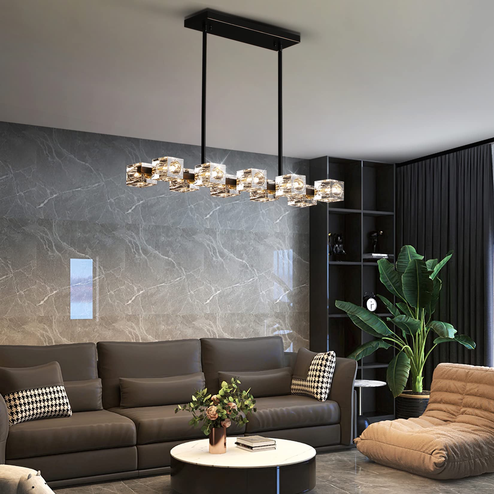 Modern Crystal Chandelier Semi-Flush Mount Ceiling Light - 10-Light Black Metal Crystal Pendant Fixture for Dining Room, Kitchen Island, Farmhouse & Living Room | Elegant Lighting for Home Decor & Dinner Parties