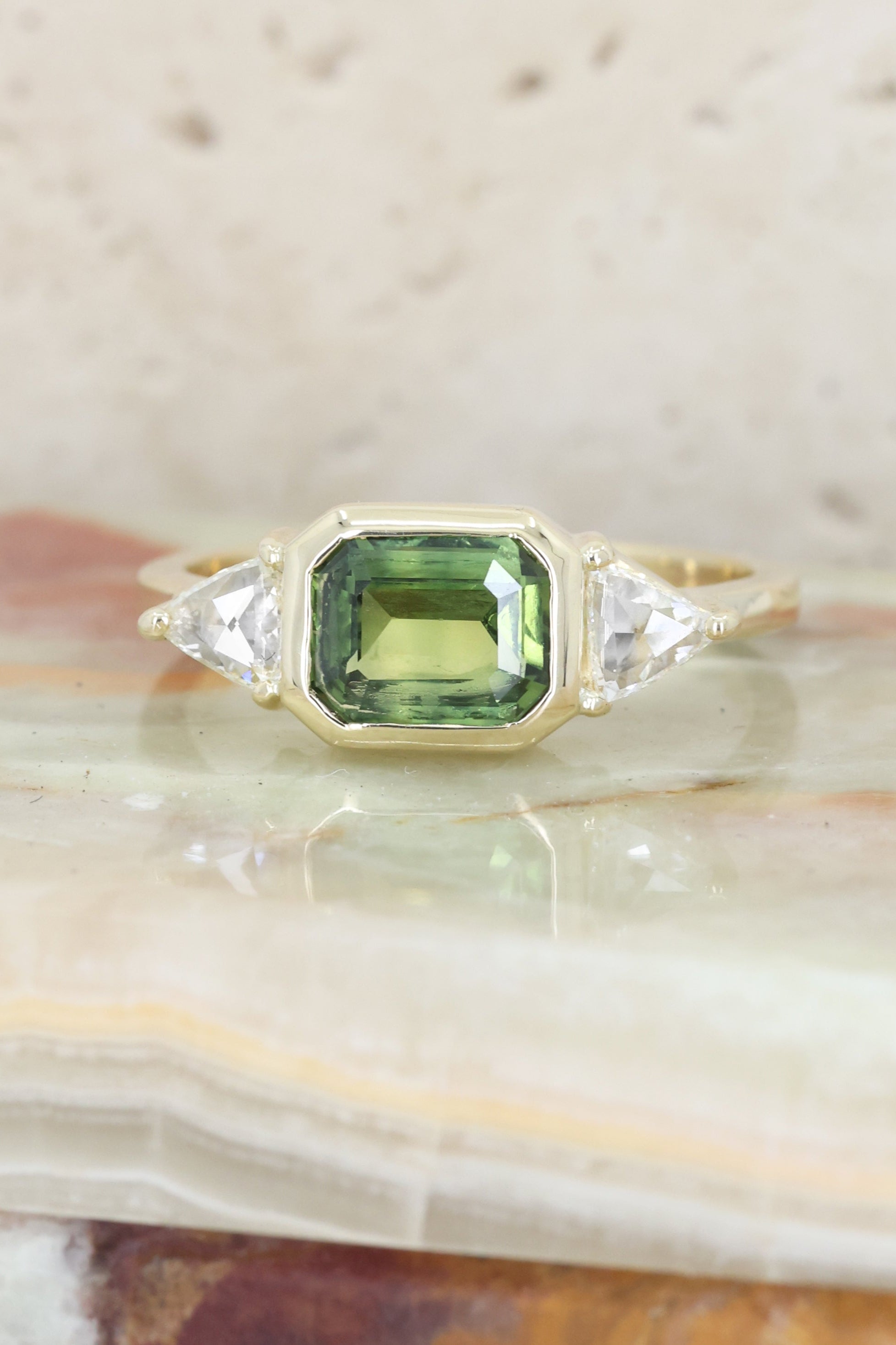 14K Yellow Gold Parti Sapphire and Trillion Diamond Ring - Elegant Jewelry for Engagement, Wedding & Special Occasions