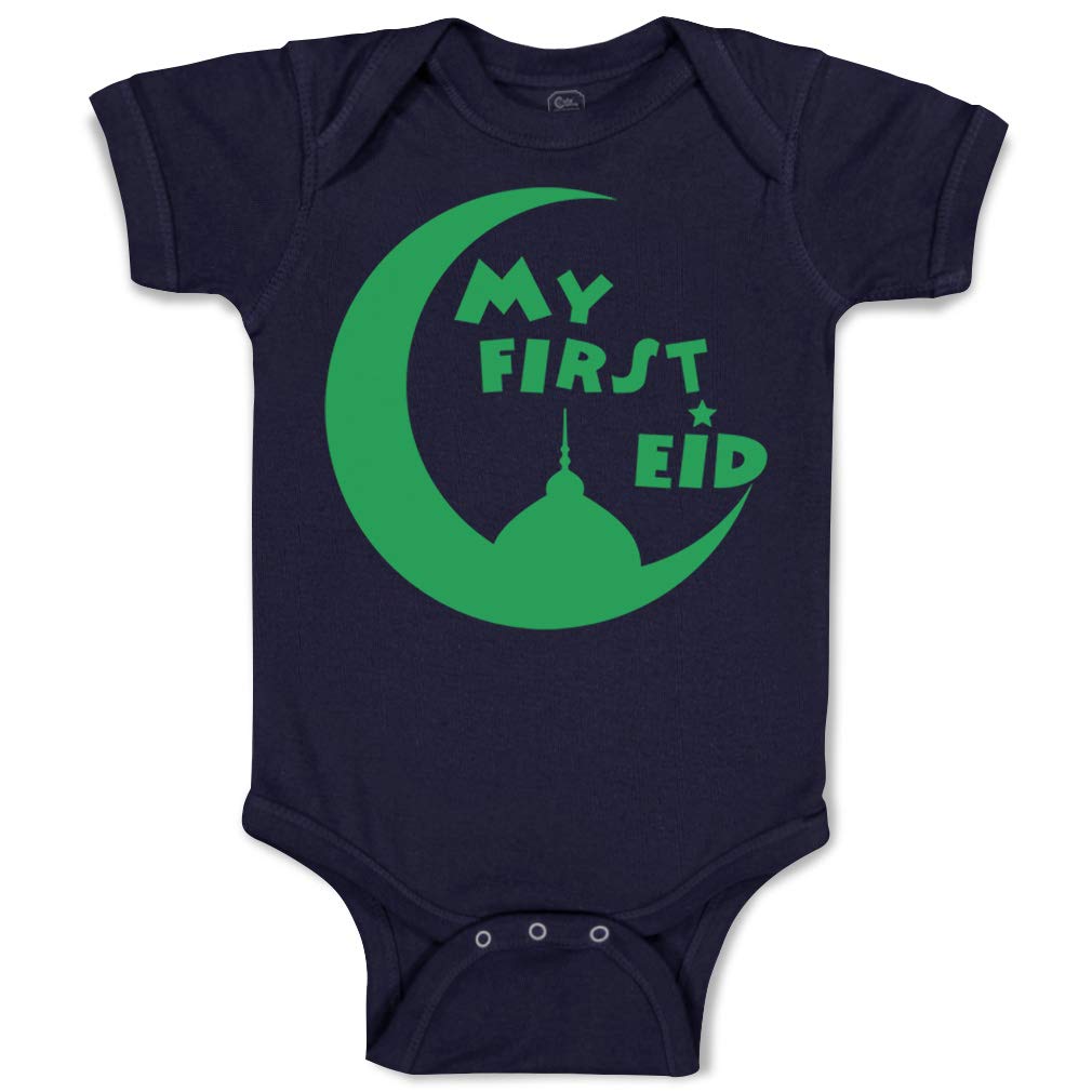 My First Eid Arabic Baby Bodysuit - Funny Cotton Navy Design for Boys & Girls (0-18 Months) | Perfect for Eid Celebrations, Family Gatherings & Photo Shoots
