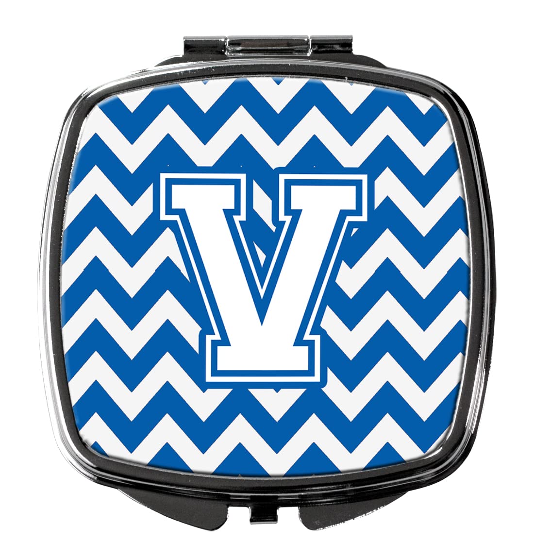 Blue and White Letter V Chevron Compact Mirror | Decorative Travel Makeup Mirror for Women & Girls | Portable Folding Handheld Mirror | Perfect Gift for Birthdays, Travel & Purse (Caroline's Treasures CJ1045-VSCM)