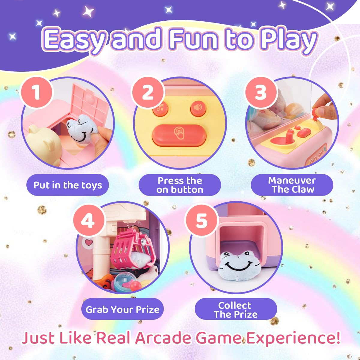 Meland Mini Claw Machine for Kids - Interactive Vending Machine Toy with Prizes & Sound Effects | Fun Birthday Gift for Girls & Boys | Perfect for Birthday Parties, Arcade Games & Home Entertainment (Cat-Themed Claw Machine)