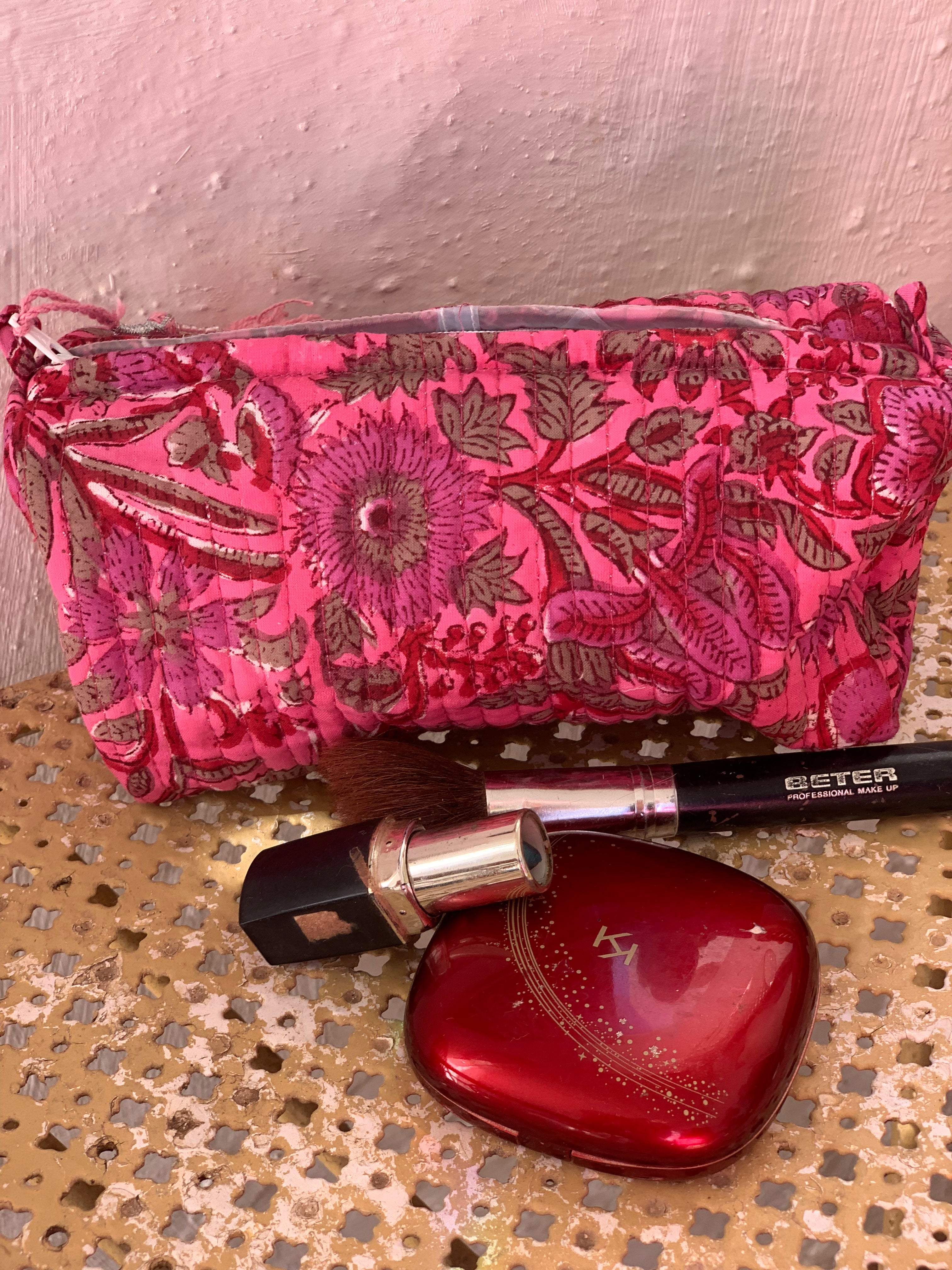 Handmade Block Print Cotton Cosmetic Bag - Eco-Friendly & Reusable (3 Sizes) - Perfect for Travel, Makeup Storage & Gift Giving