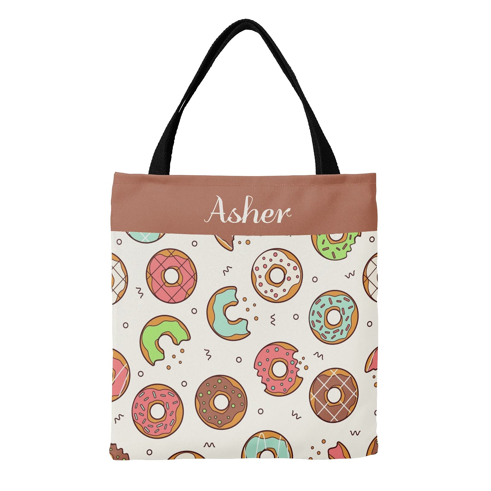 Personalized Cake Donut Purple Pink Canvas Tote Bags - Reusable Shopping Bags for Women, Eco-Friendly Grocery Tote for Travel, School & Beach - Cute Gift Idea for Birthday & Mother's Day