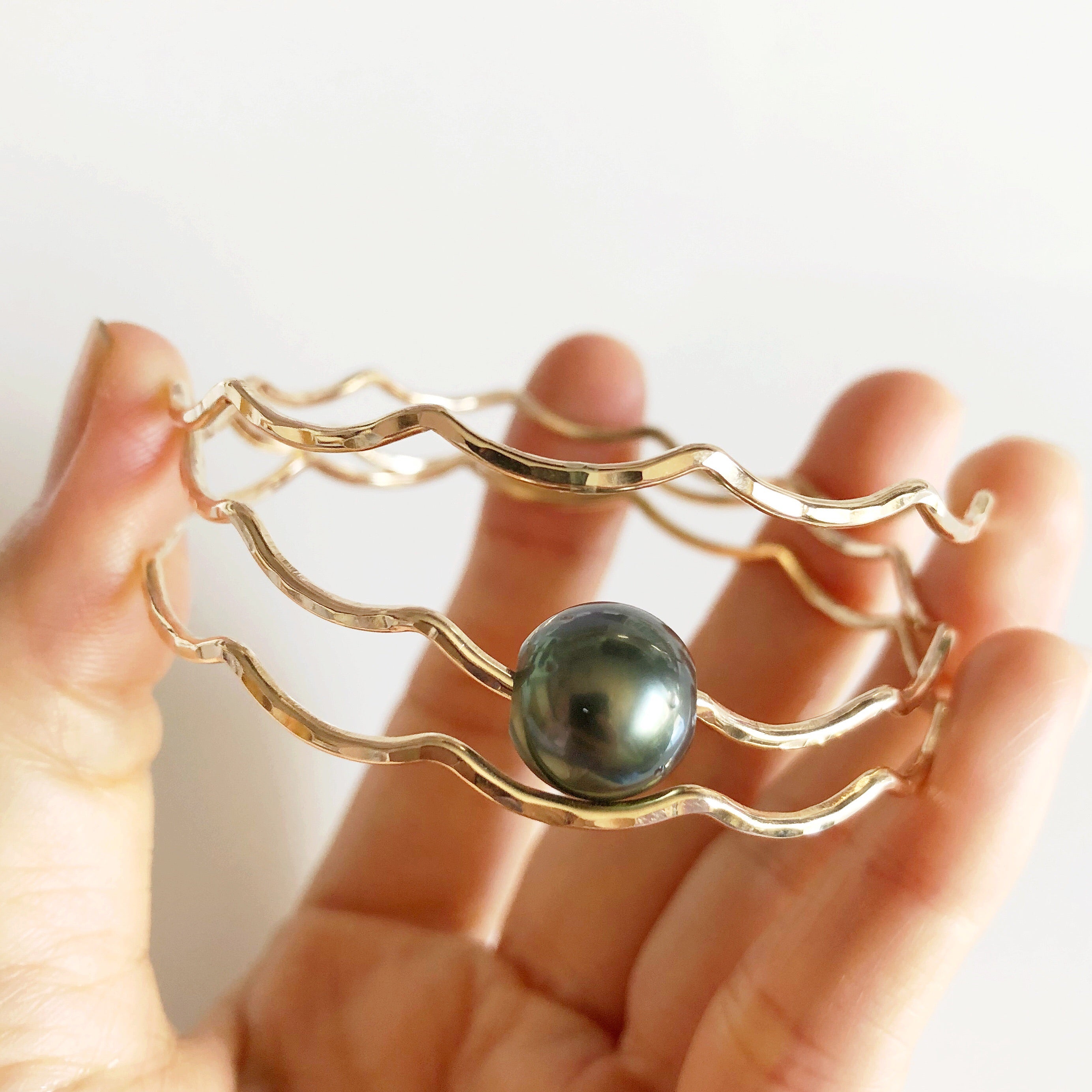 TOMI Tahitian Pearl Bangle Bracelet (B394) - Elegant Handmade Jewelry for Women, Perfect for Weddings, Parties & Special Occasions