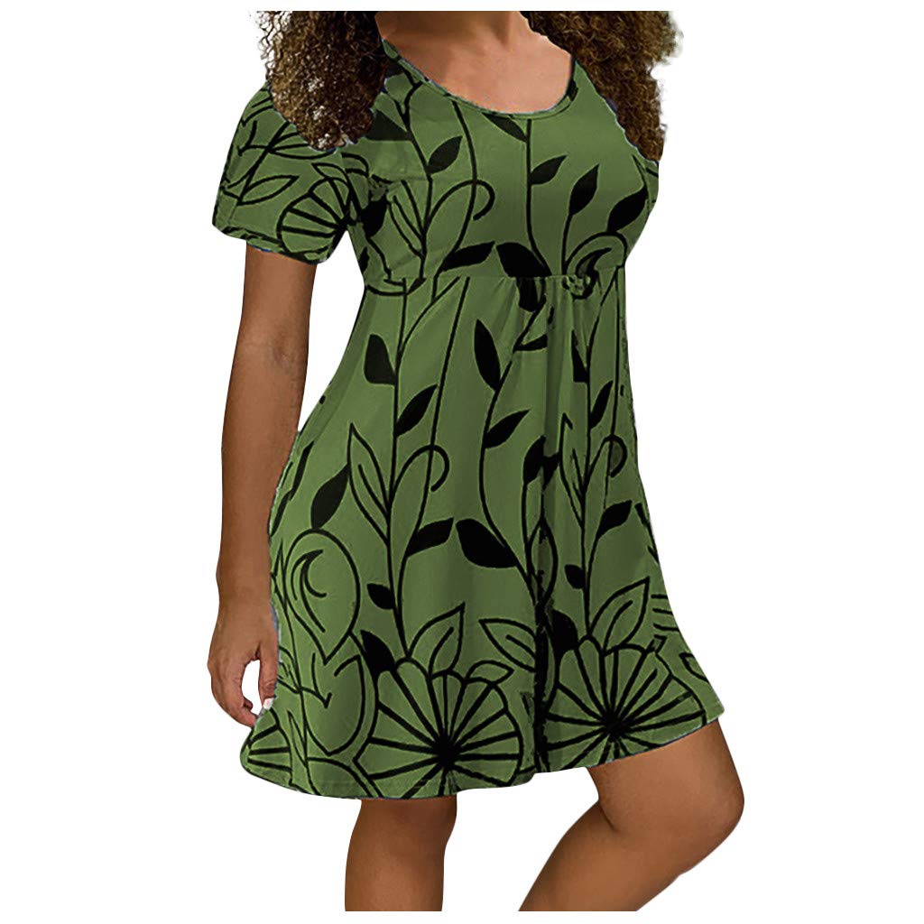 Plus Size Floral Print Short Sleeve Dress for Women - Empire Waist Mini Dress with Loose Fit & Flowy Design - Perfect for Casual Wear, Summer Outfits, Beach Vacations and Date Nights