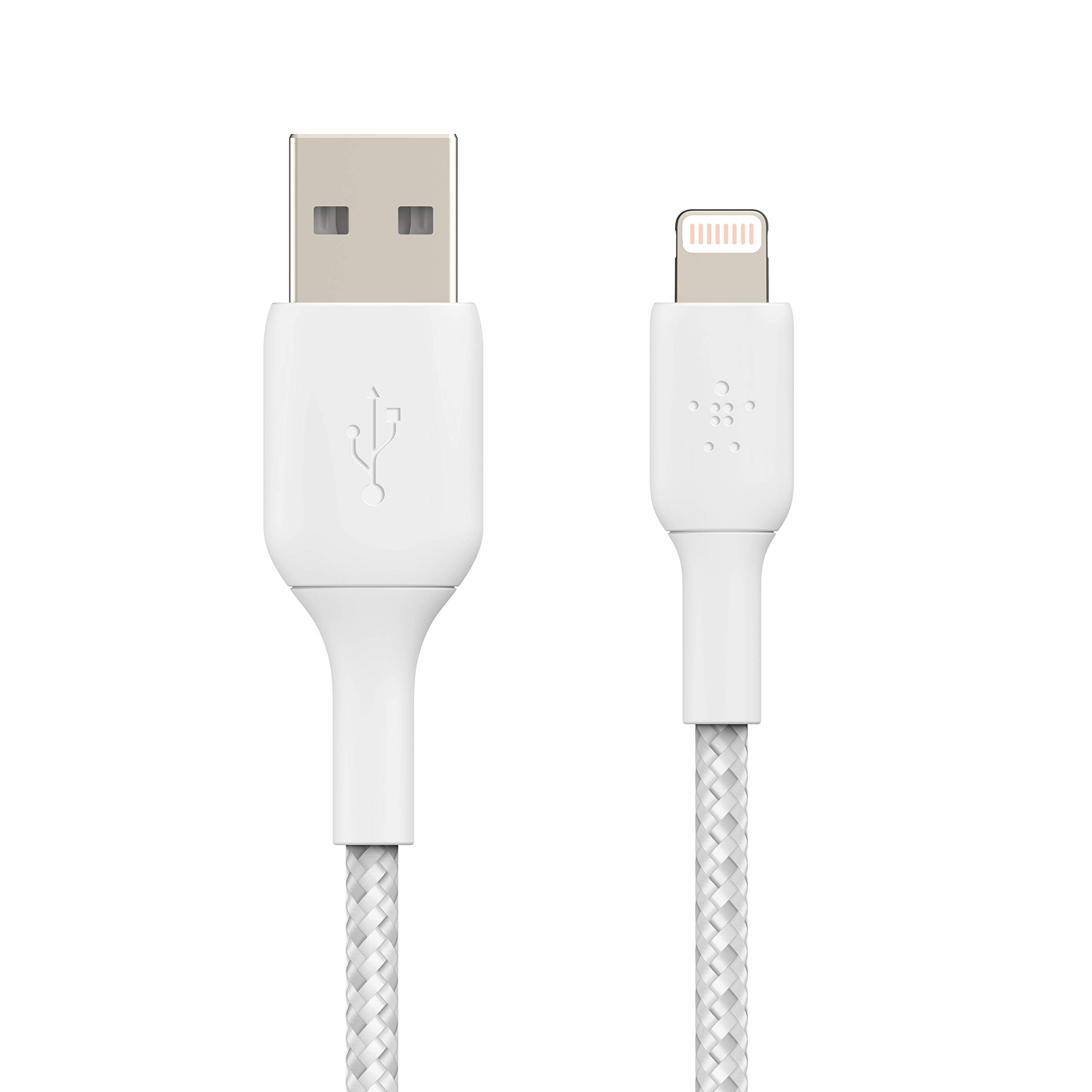 Belkin MFi-Certified Braided Lightning to USB Cable - Fast Charging Cable for iPhone 14/13/12/11/X/8, iPad & AirPods - Durable 0.15cm White Nylon-Braided iPhone Charger - Perfect for Home, Office & Travel Charging