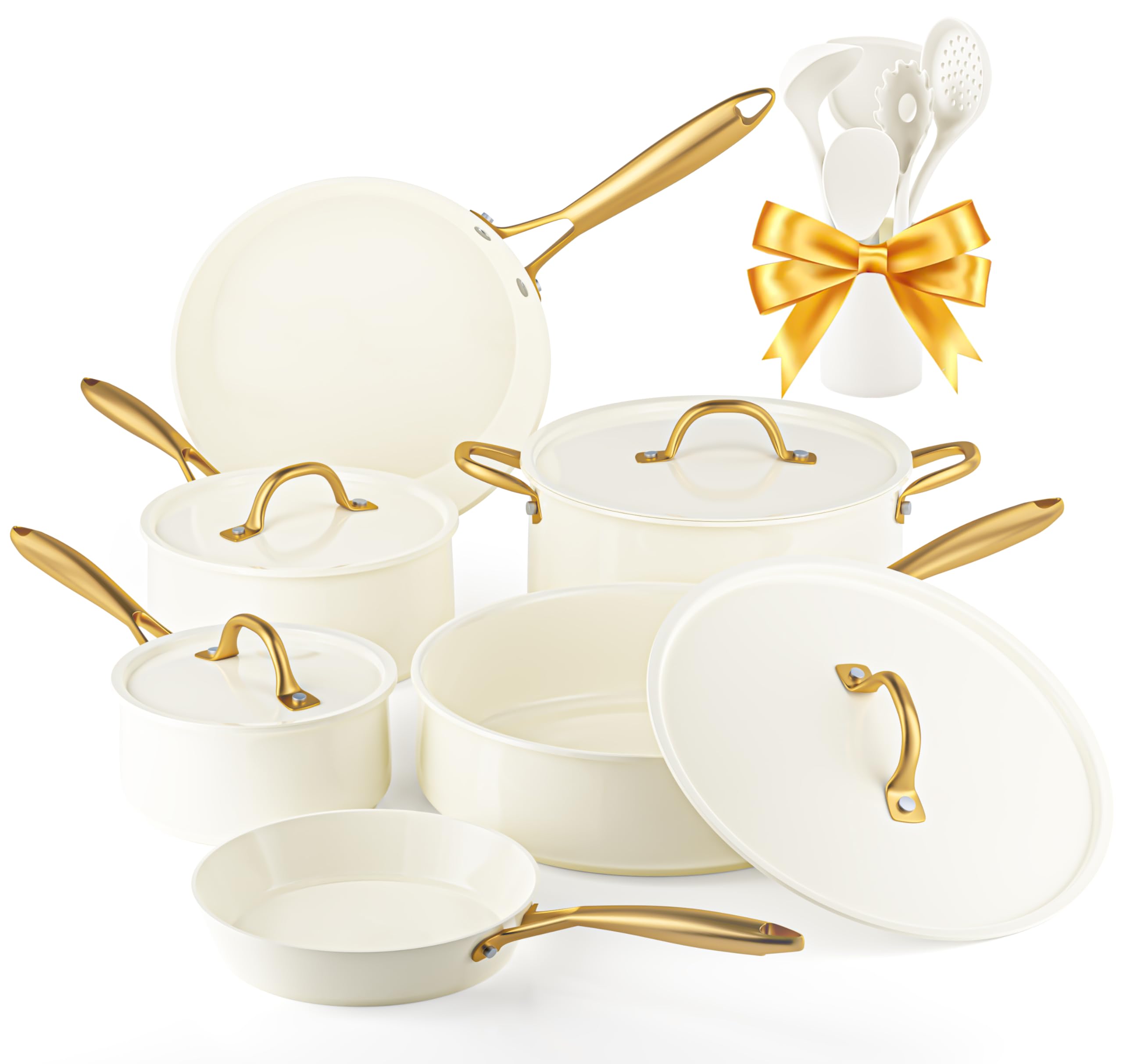 Premium Non-Stick Ceramic Cookware Set - VONIKI 12-Piece Pots and Pans Set with Cooking Utensils, Dutch Oven, Saucepan & Frying Pan | Non-Toxic, PFOA-Free Kitchen Essentials for Home Cooking, Baking & Gift Giving