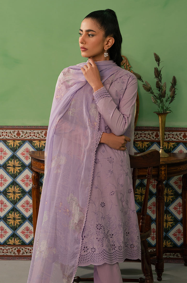 Lilac Haze 3-Piece Lawn Embroidered Suit Set - Floral Summer Outfit for Women | Perfect for Weddings, Parties & Casual Wear