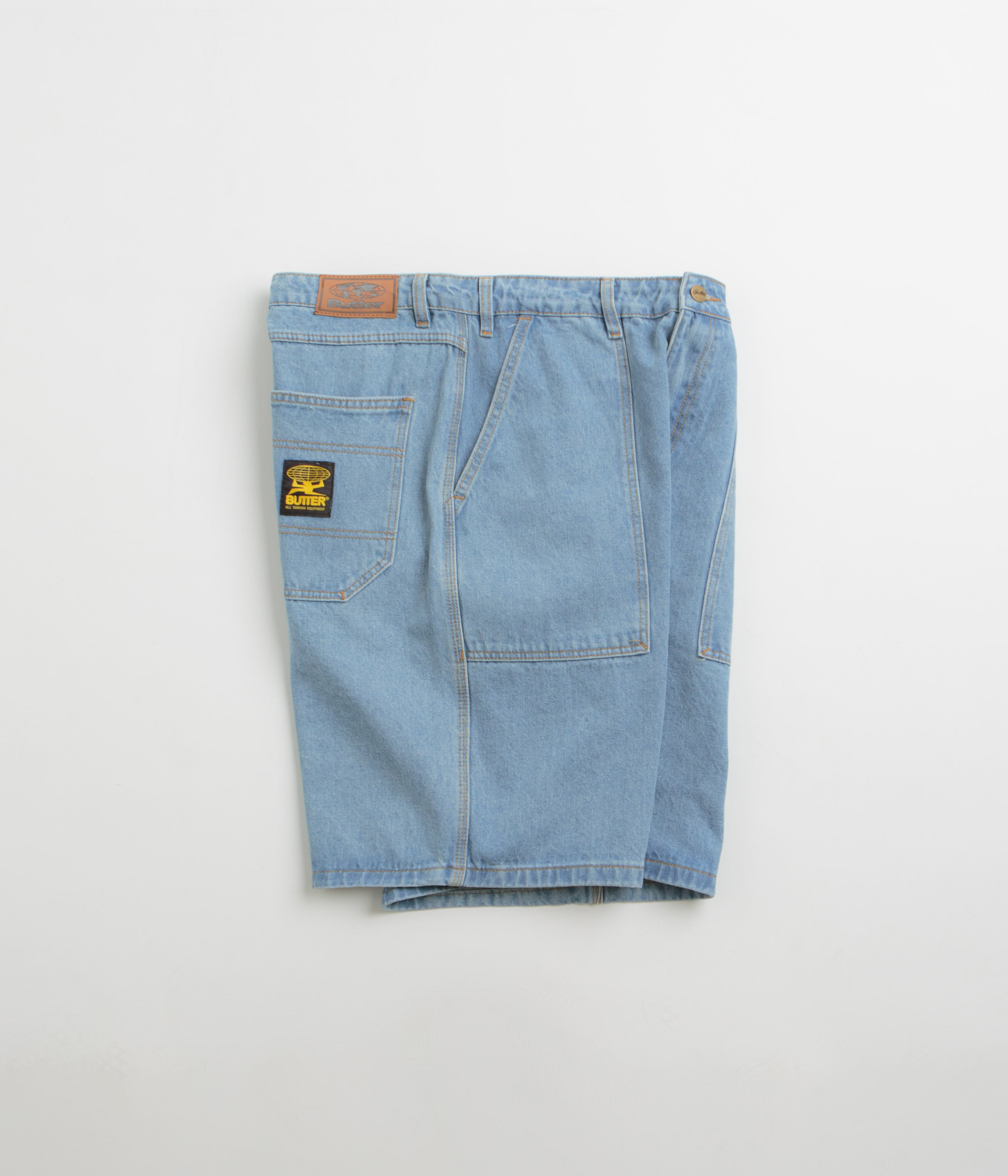 Butter Goods Patch Pocket Denim Shorts for Men - Washed Indigo Blue Distressed Denim Shorts | Casual Summer Wear, Street Style Outfits, and Weekend Fashion