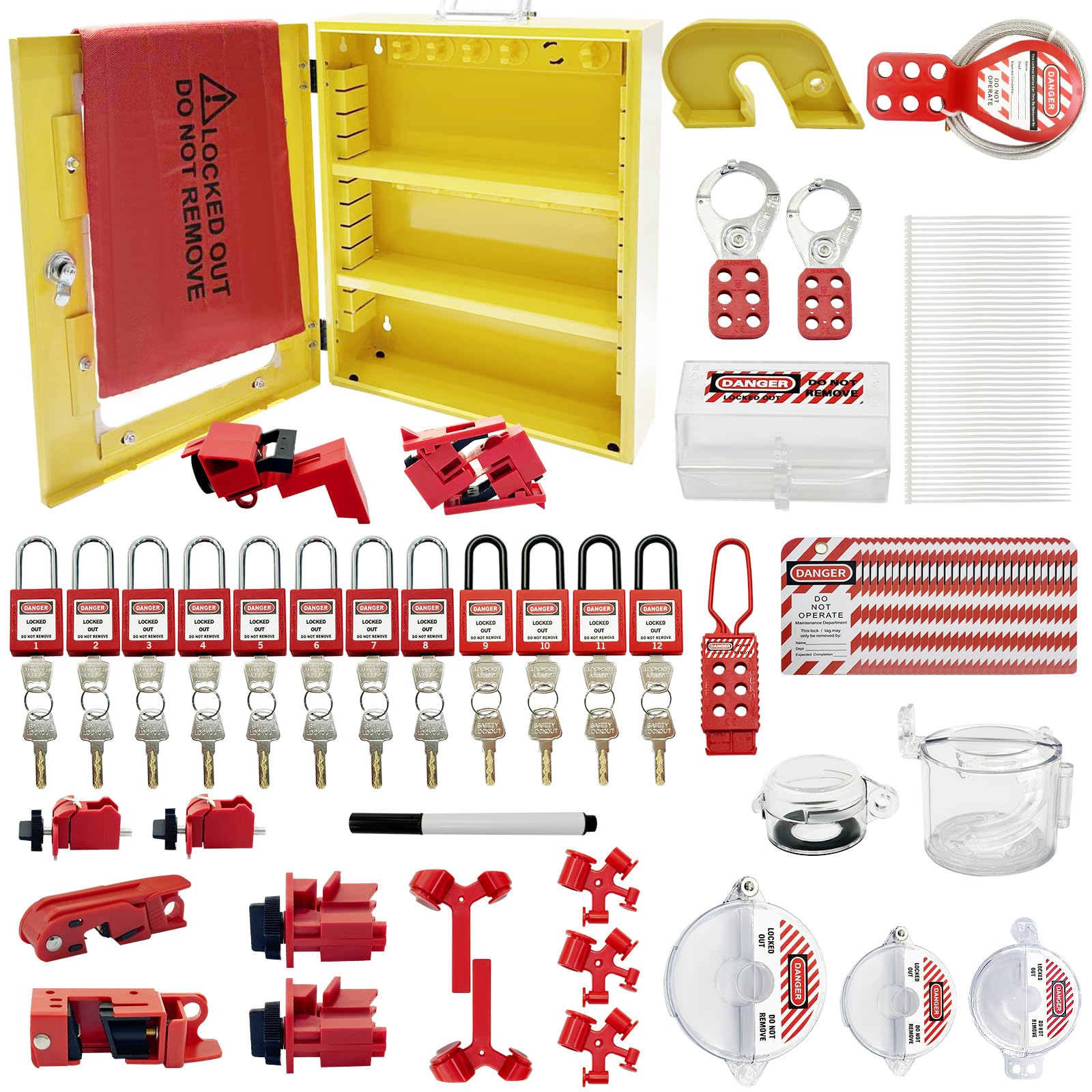 BULANGD 120-Piece Lockout Tagout (LOTO) Safety Kit - Includes Padlocks, Hasps, Tags, Circuit Breaker Locks & More - OSHA Compliant Industrial Safety Equipment for Electrical Maintenance & Workplace Safety