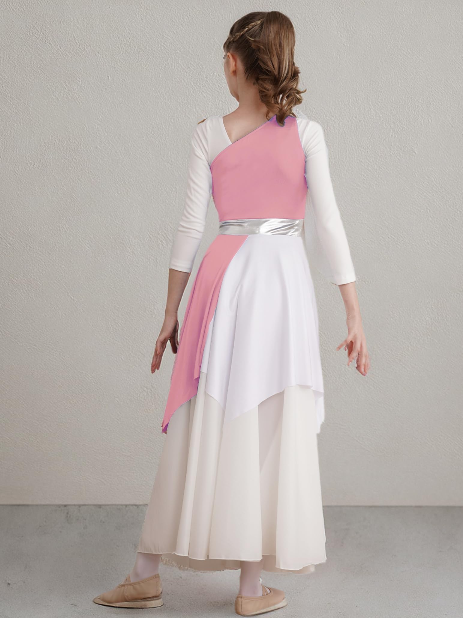 Girls' Asymmetrical Praise Dance Tunic - Color Block Liturgical Lyrical Dress for Church Performances & Worship Events