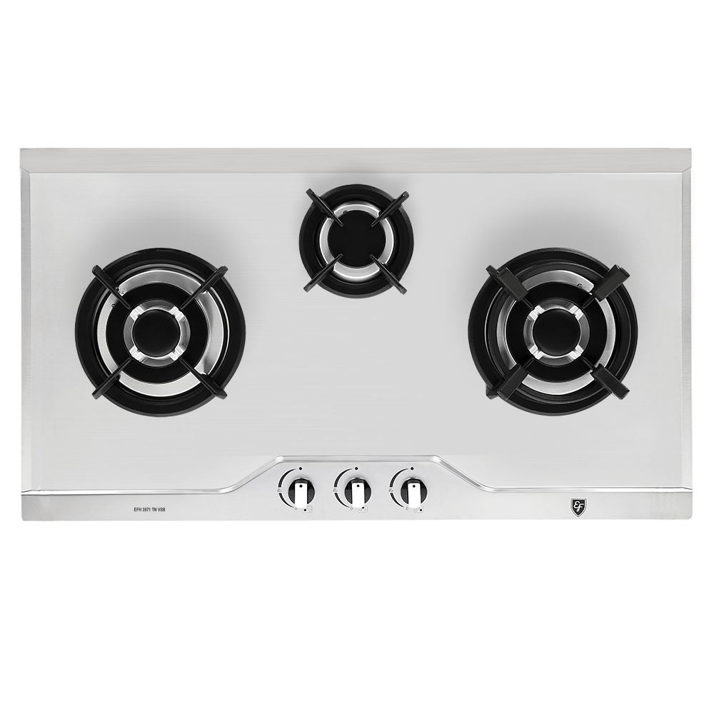 EF EFH3971 86cm 3 Burner Gas Hob - Stainless Steel Built-in Cooktop for Modern Kitchen | EFH3971TNVSB | Perfect for Home Cooking & Restaurant Use