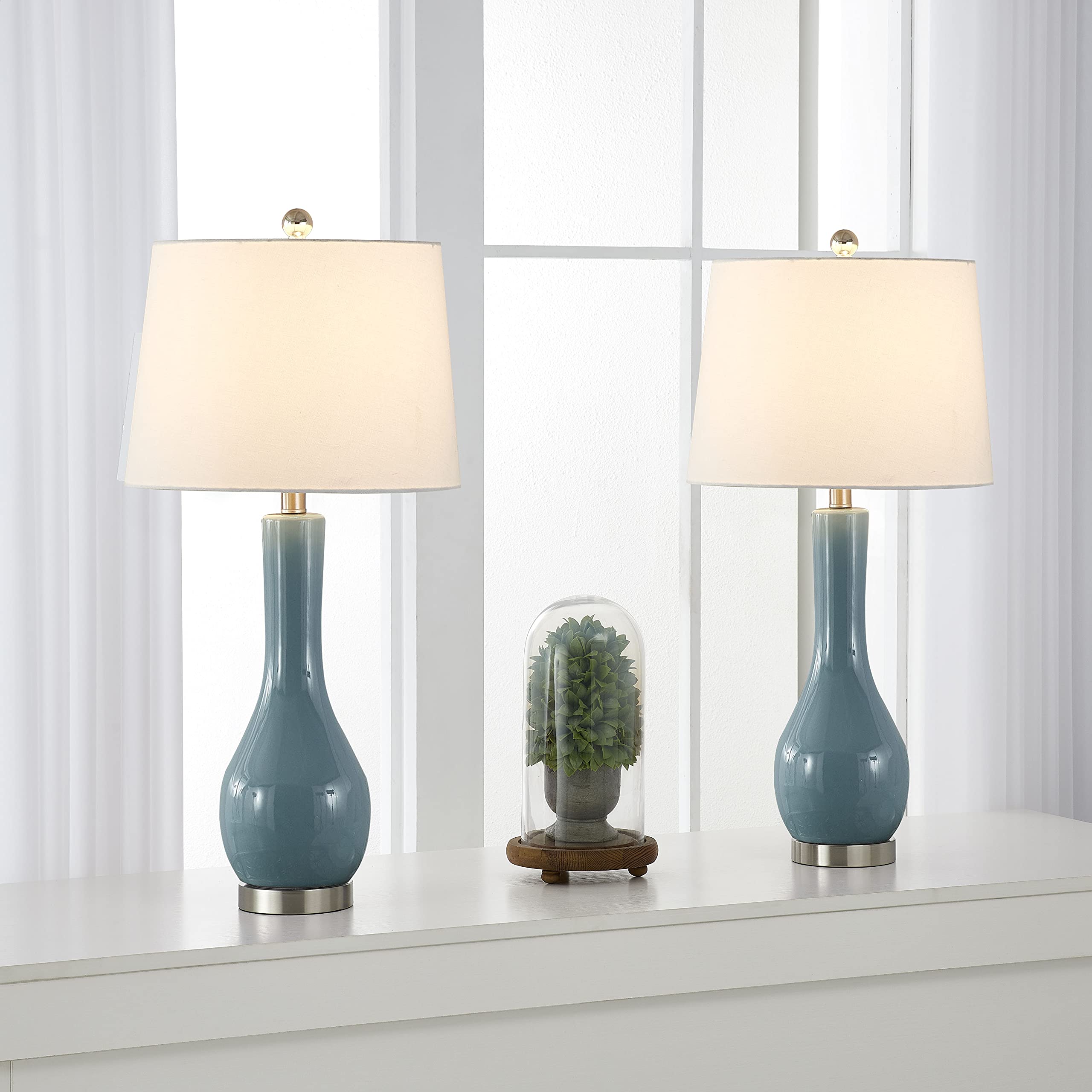 Maxax Traditional Blue Ceramic Table Lamps Set of 2 - 28.5 Inch USB Bedside Nightstand Lamps with Charging Ports for Bedroom, Living Room (ETL Certified) | Perfect for Reading, Relaxing & Home Decor