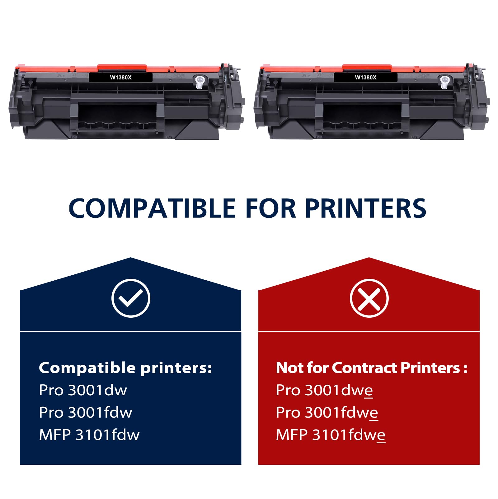 High Yield Black Toner Cartridge (2-Pack) - Compatible with HP 138X/138A/W1380X/W1380A for LaserJet Pro 3001dw/3001fdw/3101fdw Printers - Premium Chip Technology - Ideal for Office Printing & High Volume Documents